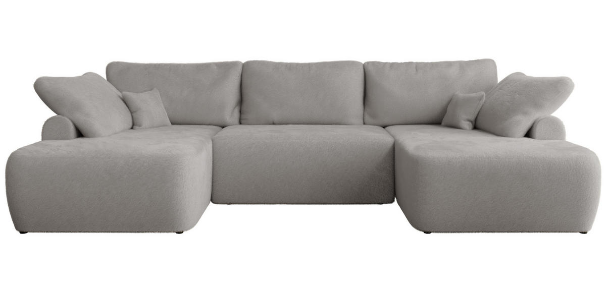 WOHNLANDSCHAFT CUBO U Hellgrau Plüsch - Hellgrau/Schwarz, Kunststoff/Textil (370/100/187cm) - MKS
