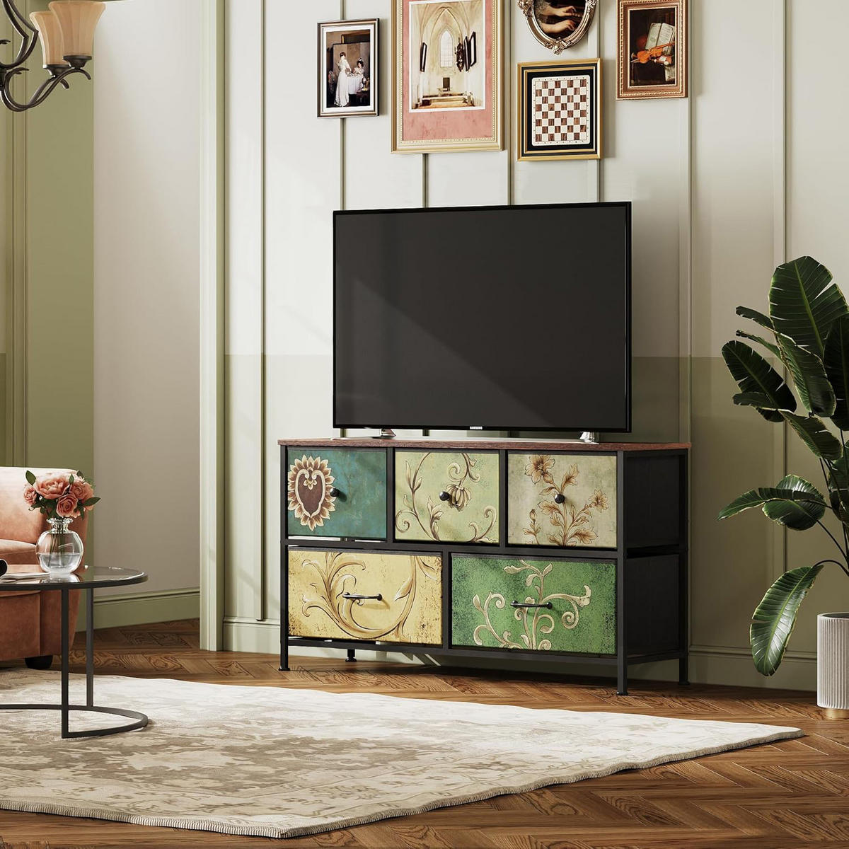 KOMMODE mit 5 Schubladen Metallgestell Stoff Kommode - Multicolor, Holz (30/55.2/100cm)