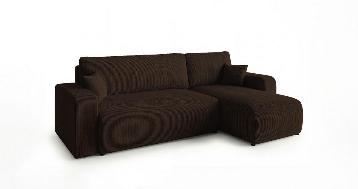 ROHOVÁ pohovka PARIS pravá hnědá manšestr Poso 6 - funkce spaní, úložný prostor - hnědá, textil (255/149cm) - Cornero