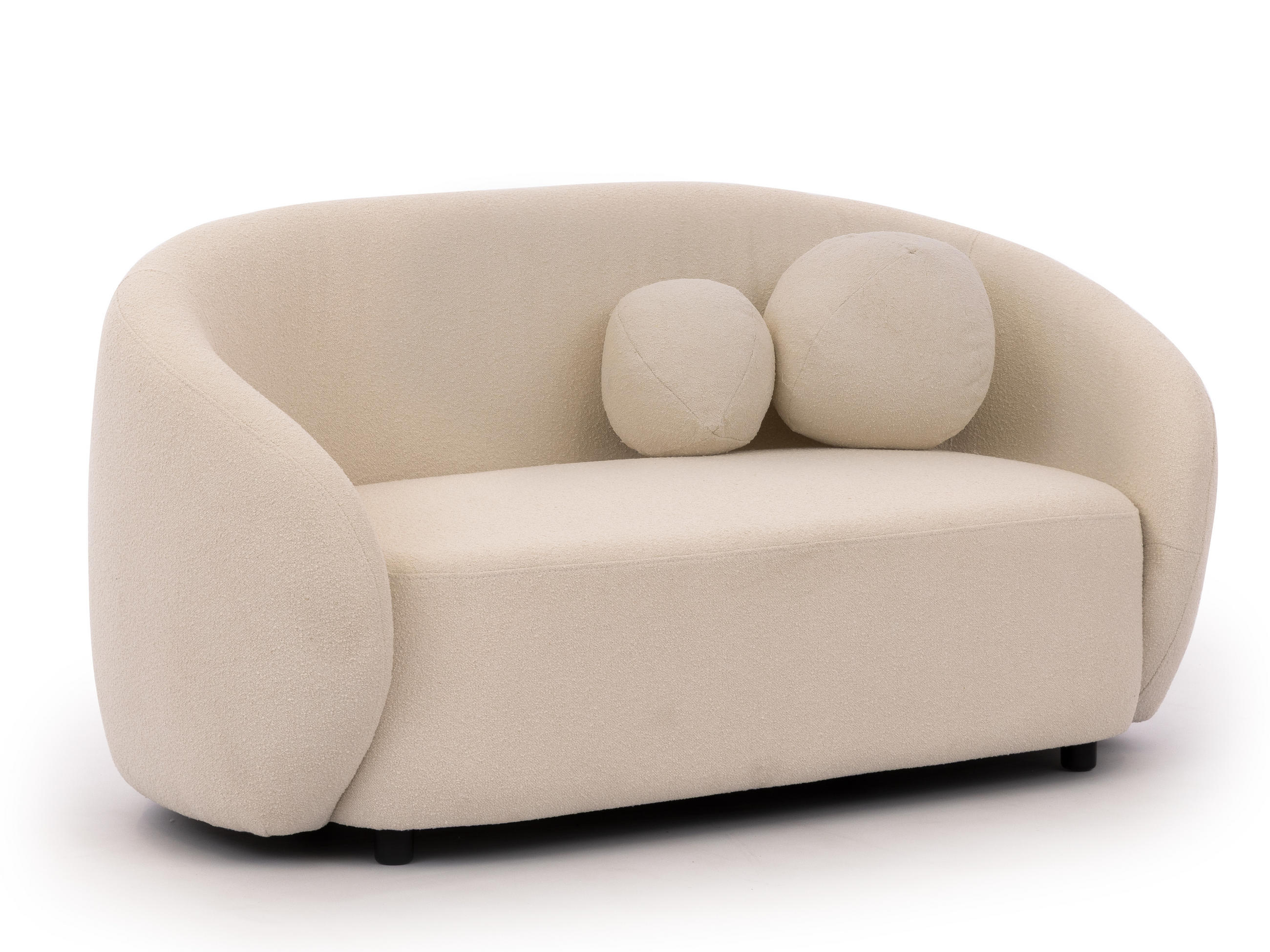 2-SITZER-SOFA Roundi Cremeweiß Bouclé - Creme/Schwarz, Holz/Kunststoff (150/76/80cm) - S-Style Möbel