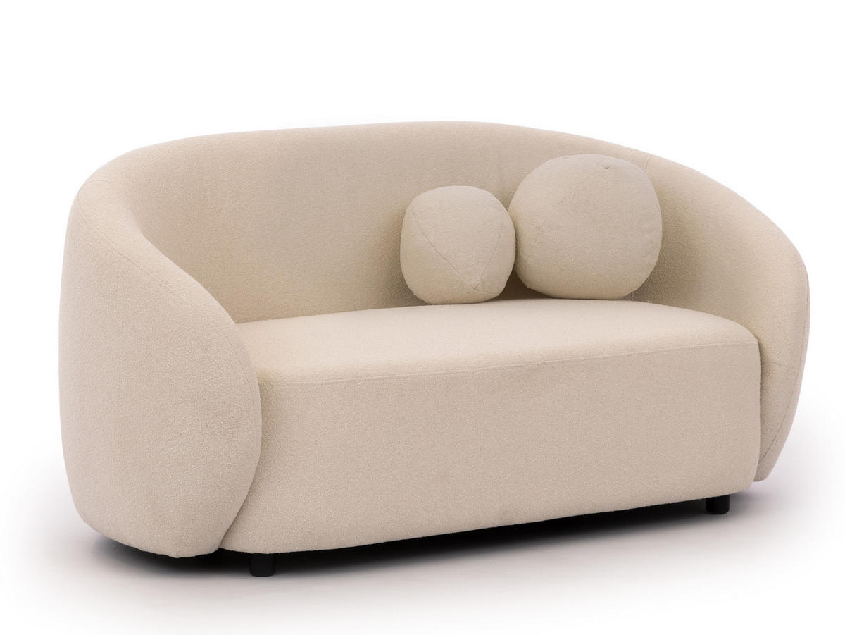 2-SITZER-SOFA Roundi Cremeweiß Bouclé - Creme/Schwarz, Holz/Kunststoff (150/76/80cm) - S-Style Möbel
