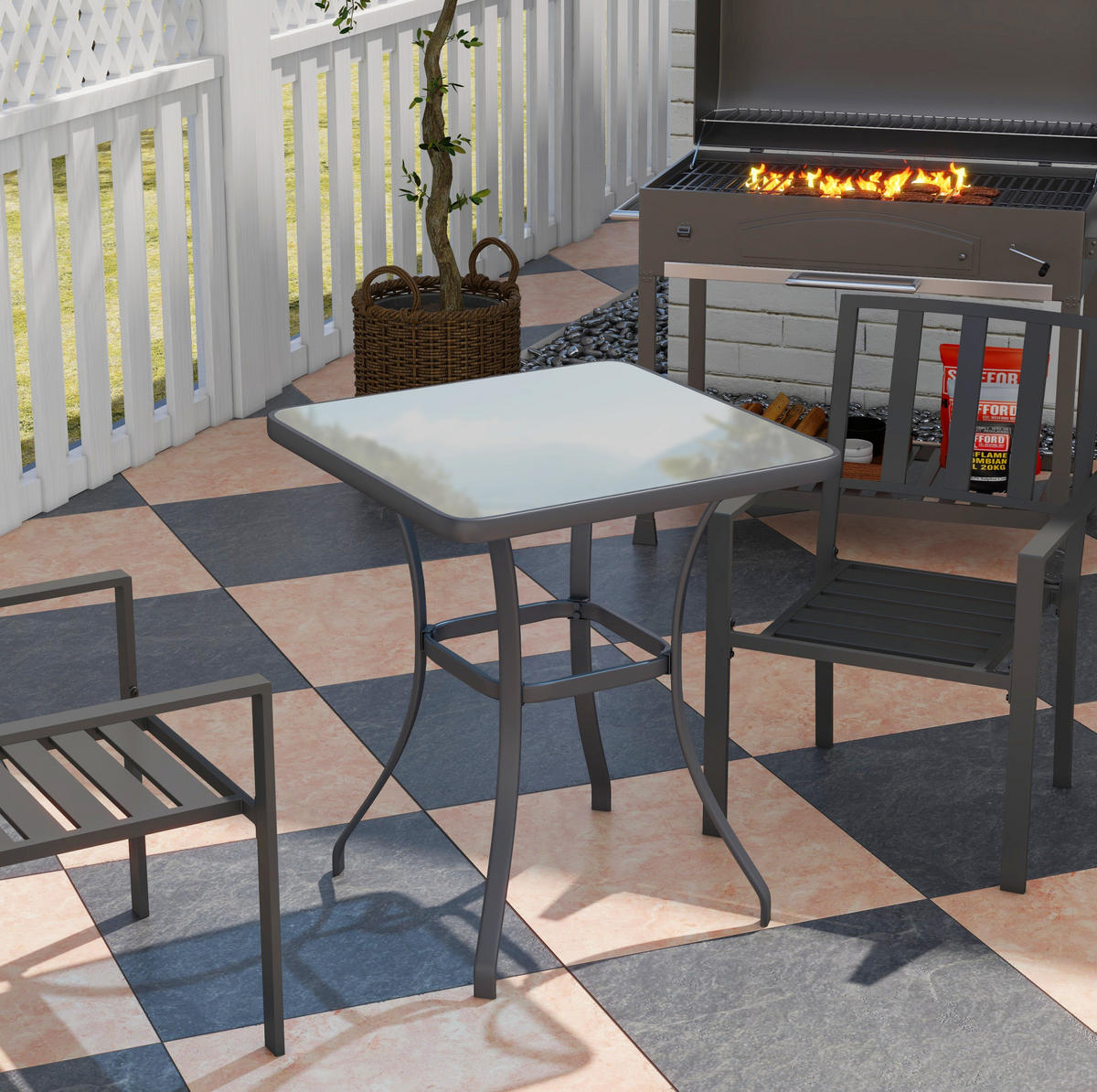LOUNGETISCH 68.5/68.5/84 cm Schwarz aus Metall mit gehärteter Glasplatte - Naturfarben, Metall (68.5/68.5/84cm) - OKMYHOME