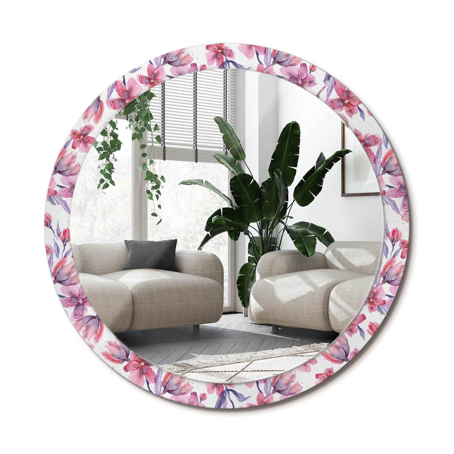 SPIEGEL Rund Ø 100 cm mit Aufdruck - Pink, Glas (100/100/0.4cm) - Wallfluent