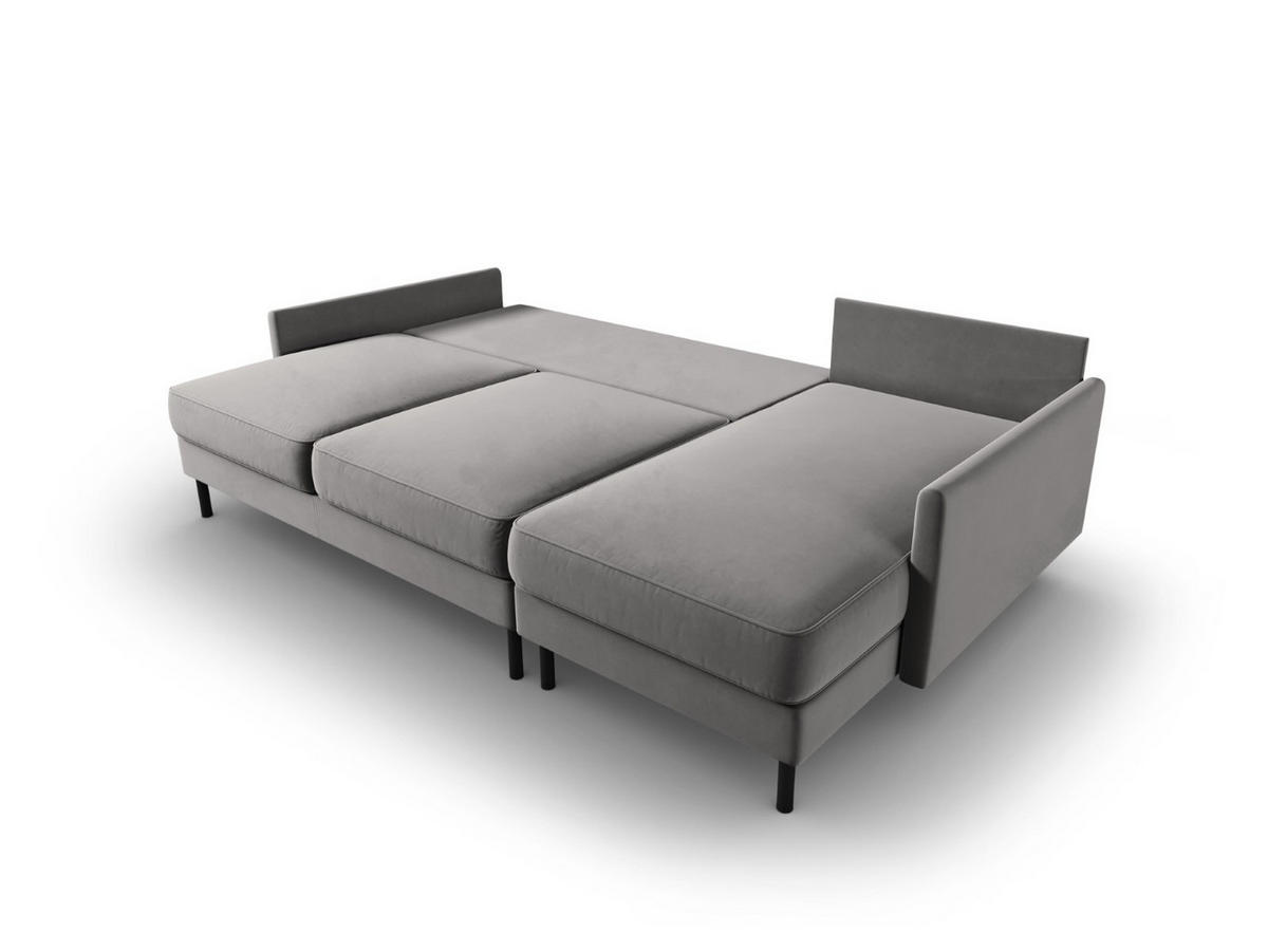 AUSKLAPPBARES-ECKSOFA rechts mit Container Scott aus Samt hellgrau 5 Sitzplätze - Hellgrau, Textil (142/212cm) - Micadoni