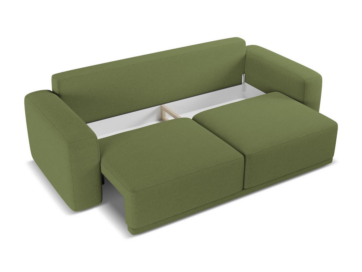 3-SITZER SOFA mit Schlaffunktion Chenille Stoff Grün - Dunkelgrün/Schwarz, Kunststoff/Textil (242/91/100cm) - Makamii