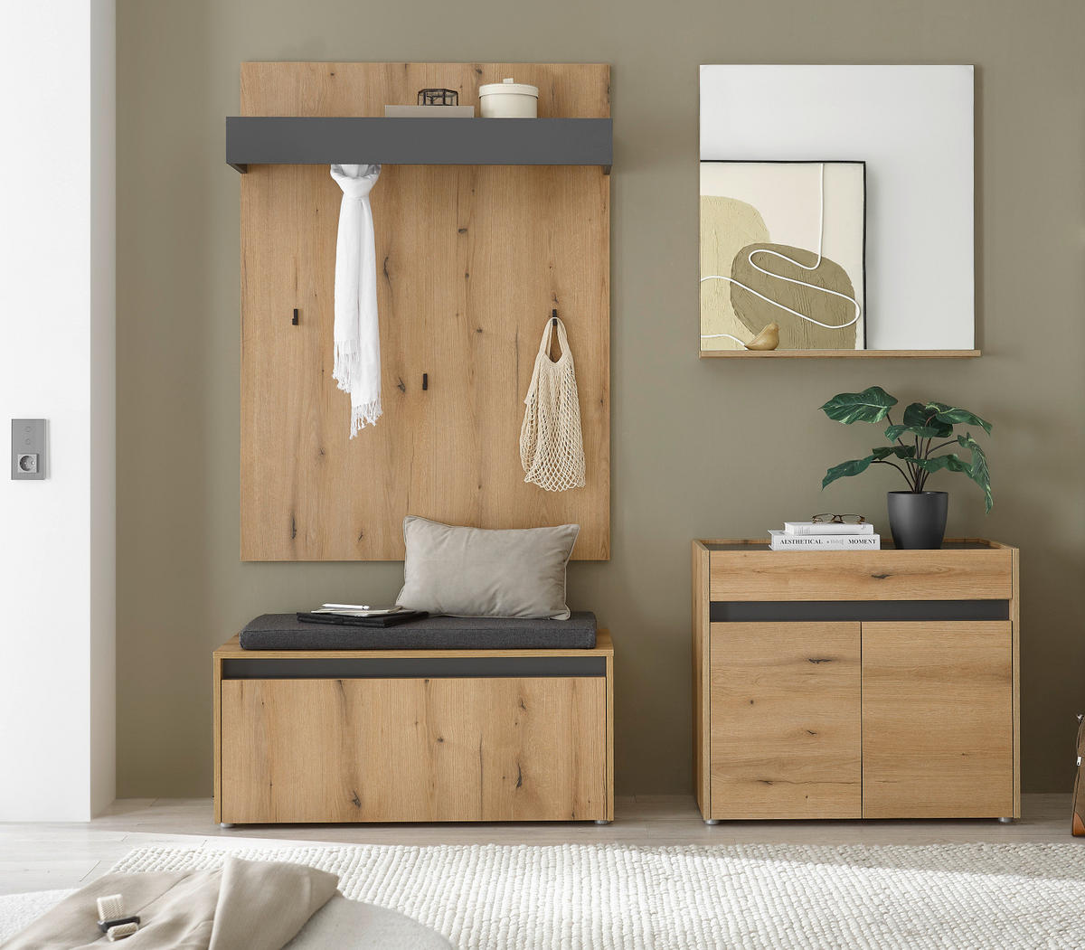 GARDEROBENSPIEGEL Evoke Eiche 75 cm, Wandspiegel mit Ablage - Eichefarben, Glas/Holzwerkstoff (75/80/10cm) - Furn.Design