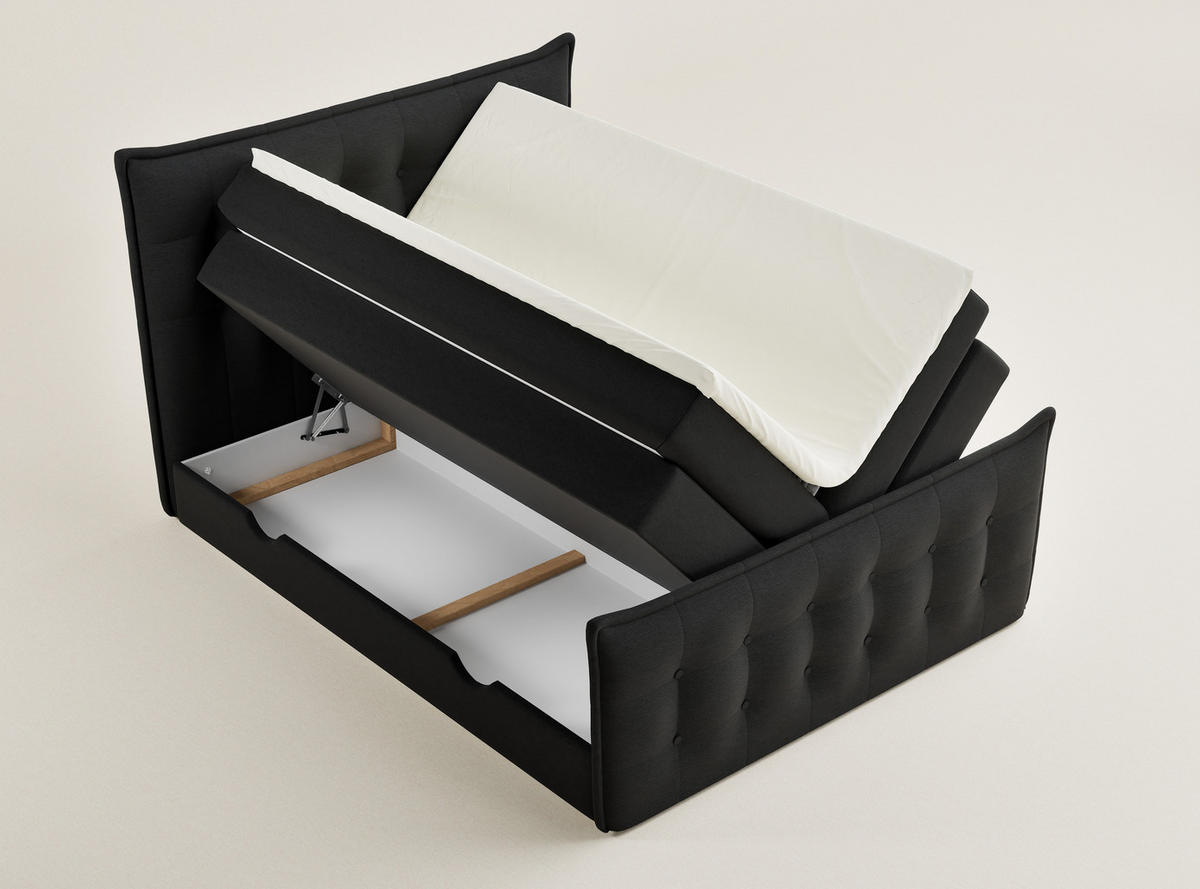 BOXSPRINGBETT Fatu 140/200 cm, in Schwarz, Bettkasten, Matratze, Topper - Schwarz, Holz/Holzwerkstoff (140/200cm) - Maison de Reve