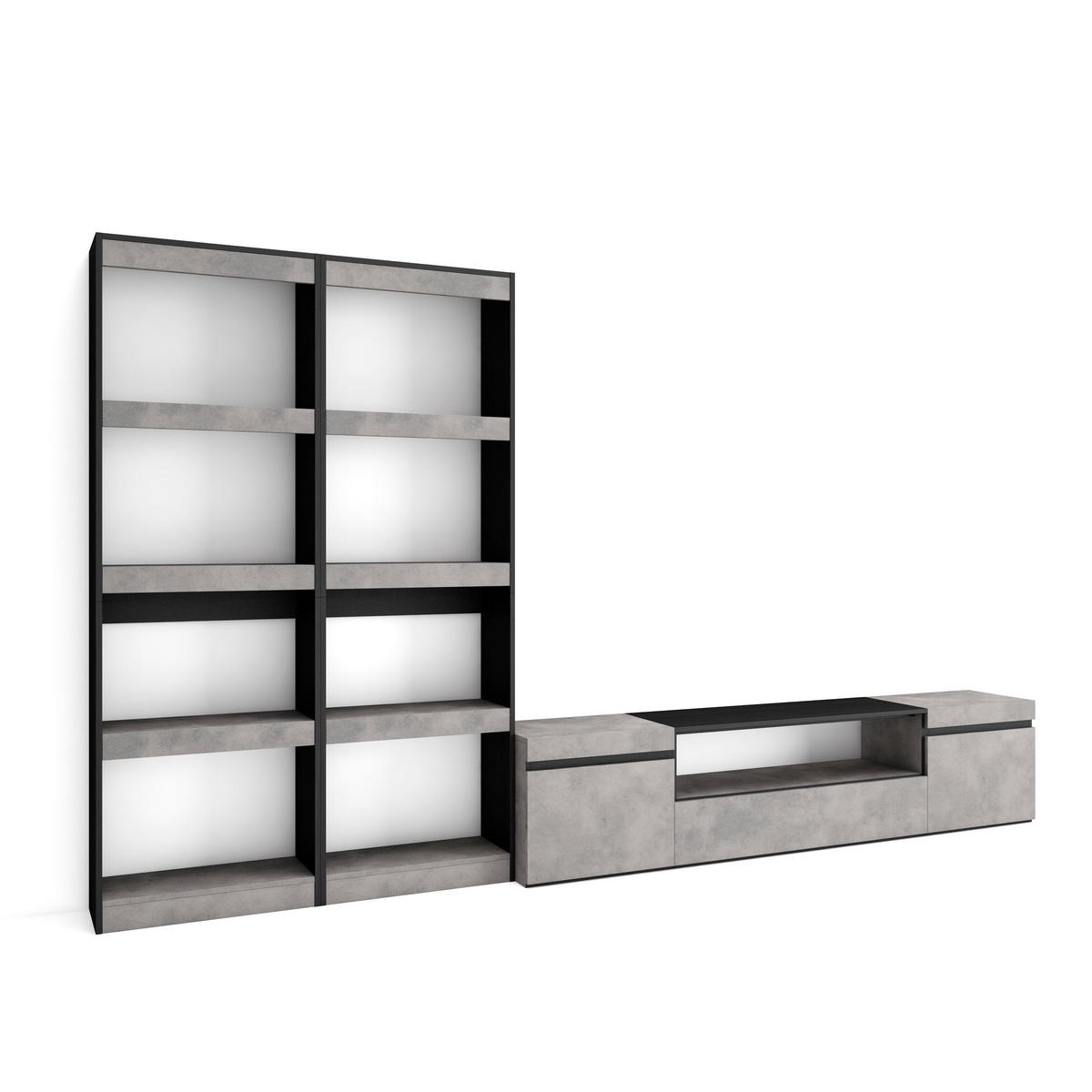 WOHNWAND zementgrau, 320/35/186cm - Hellgrau, Holzwerkstoff (320/186/35cm) - Skraut Home