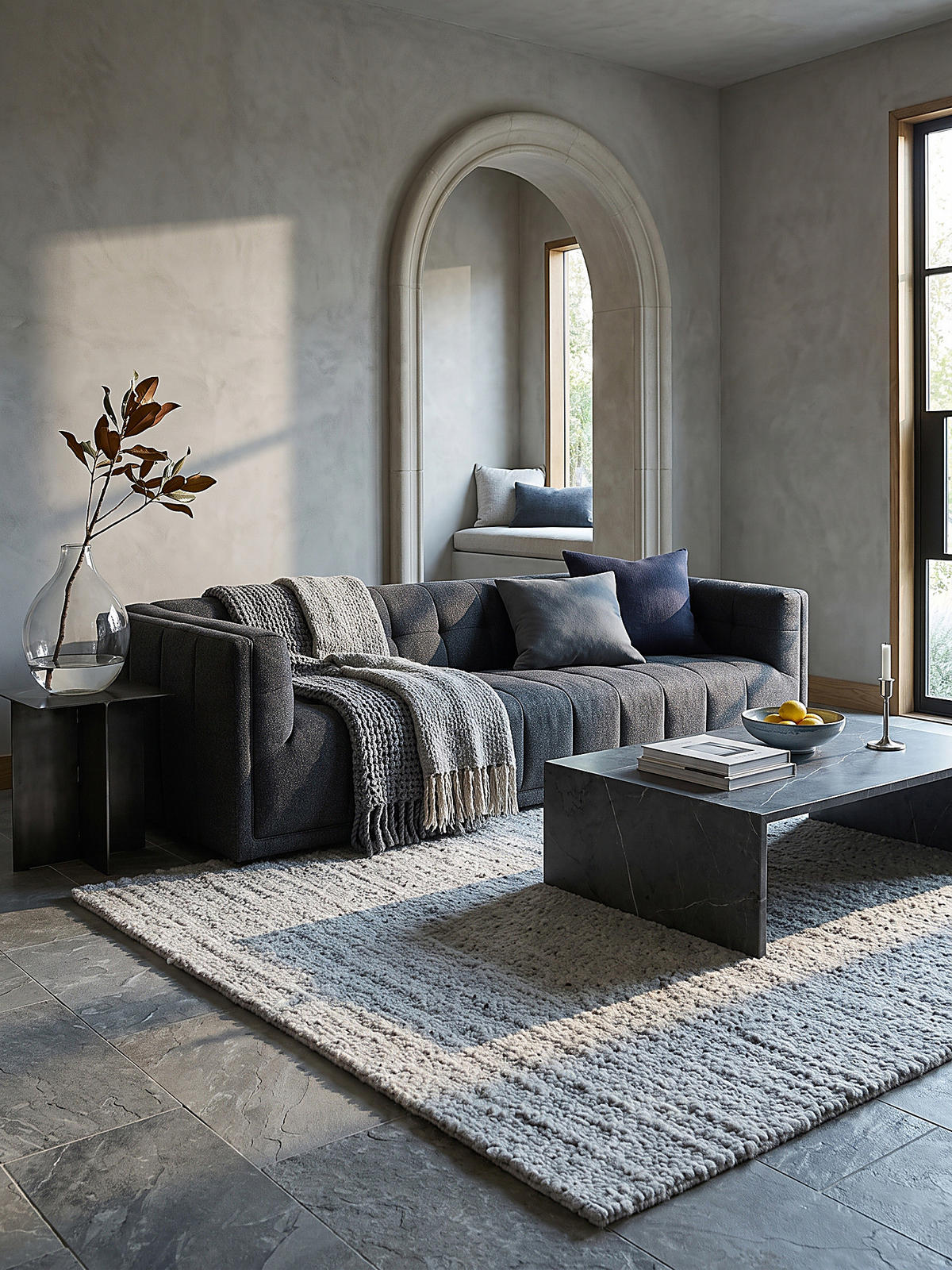 KURZFLORTEPPICH handgewebt GLAVEN, Bouclé-Struktur, Hellgrau, 160 x 230 cm - Grau, Textil (160/230cm) - KADIMA DESIGN