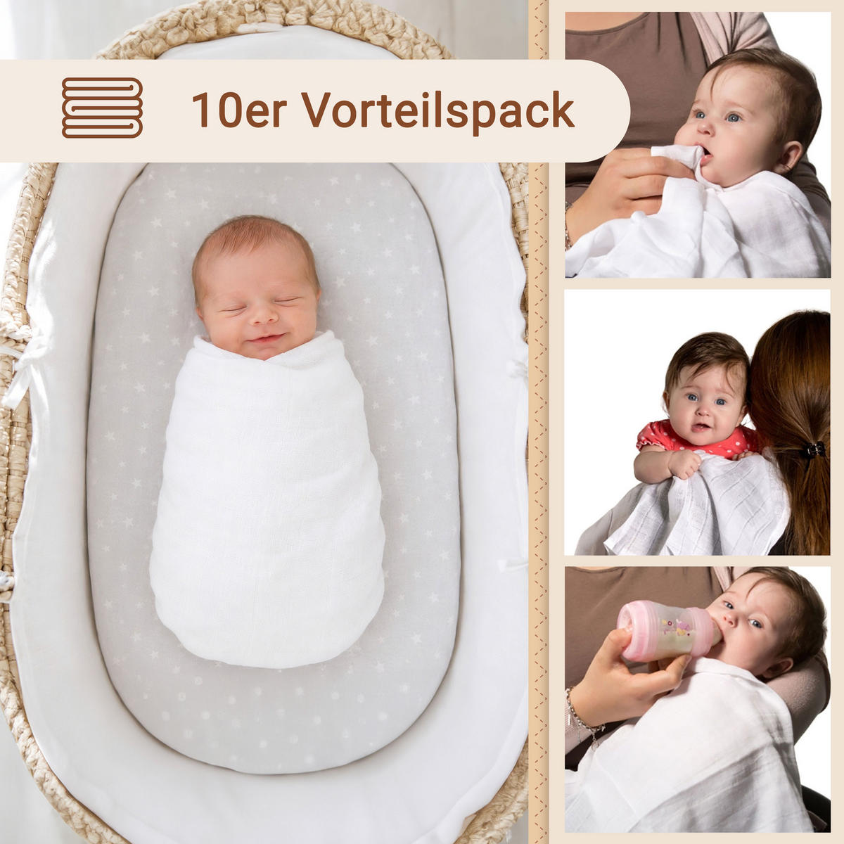 SPUCKTÜCHER, 10er-Set, 120x120 cm, 100% Baumwolle, Weiß - Weiß, Textil (120/120cm) - Zollner
