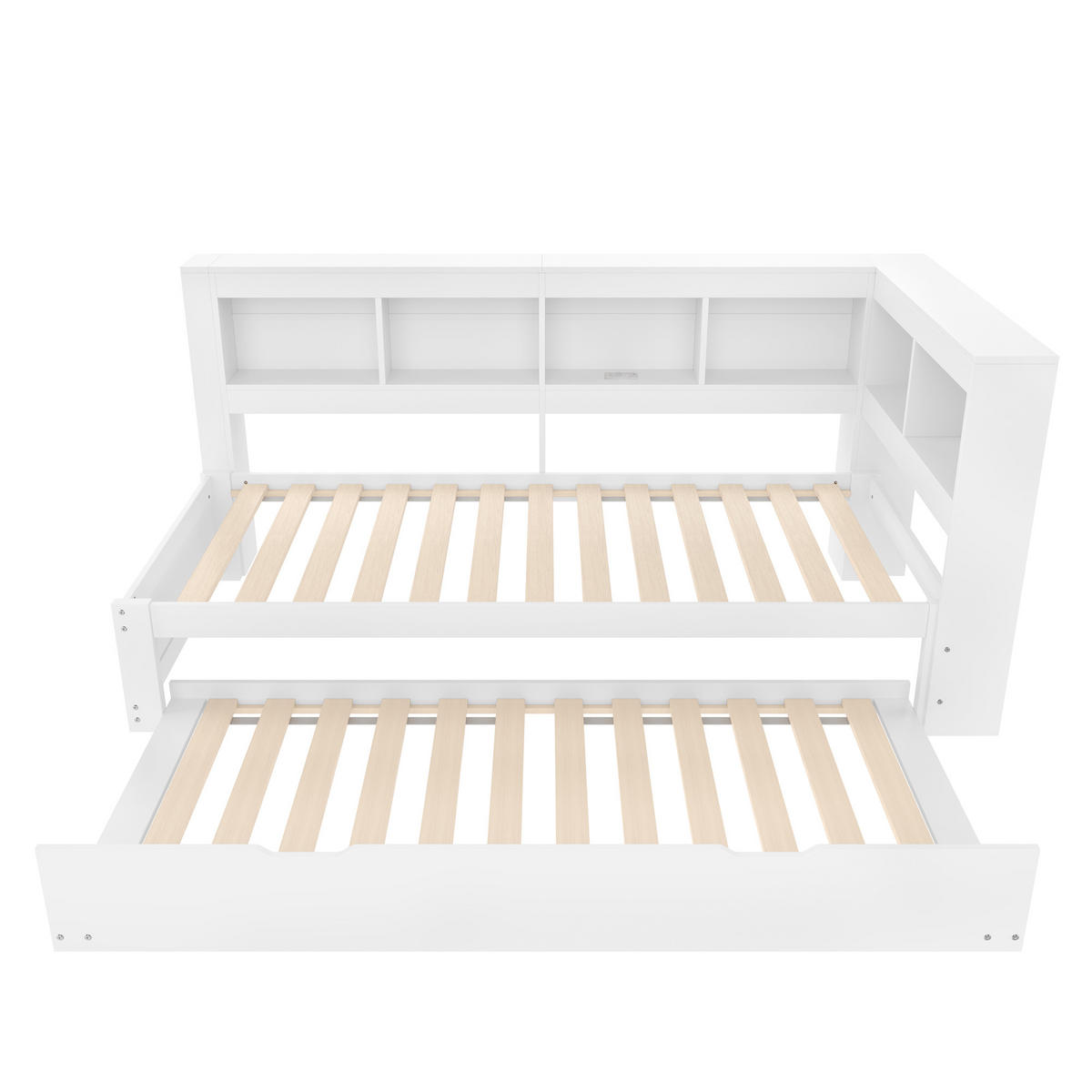 TAGEBETT 90x200cm Weiß Spanplatte Ausziehbett Steckdose USB - Weiß, Holz (90/200cm) - FLIEKS