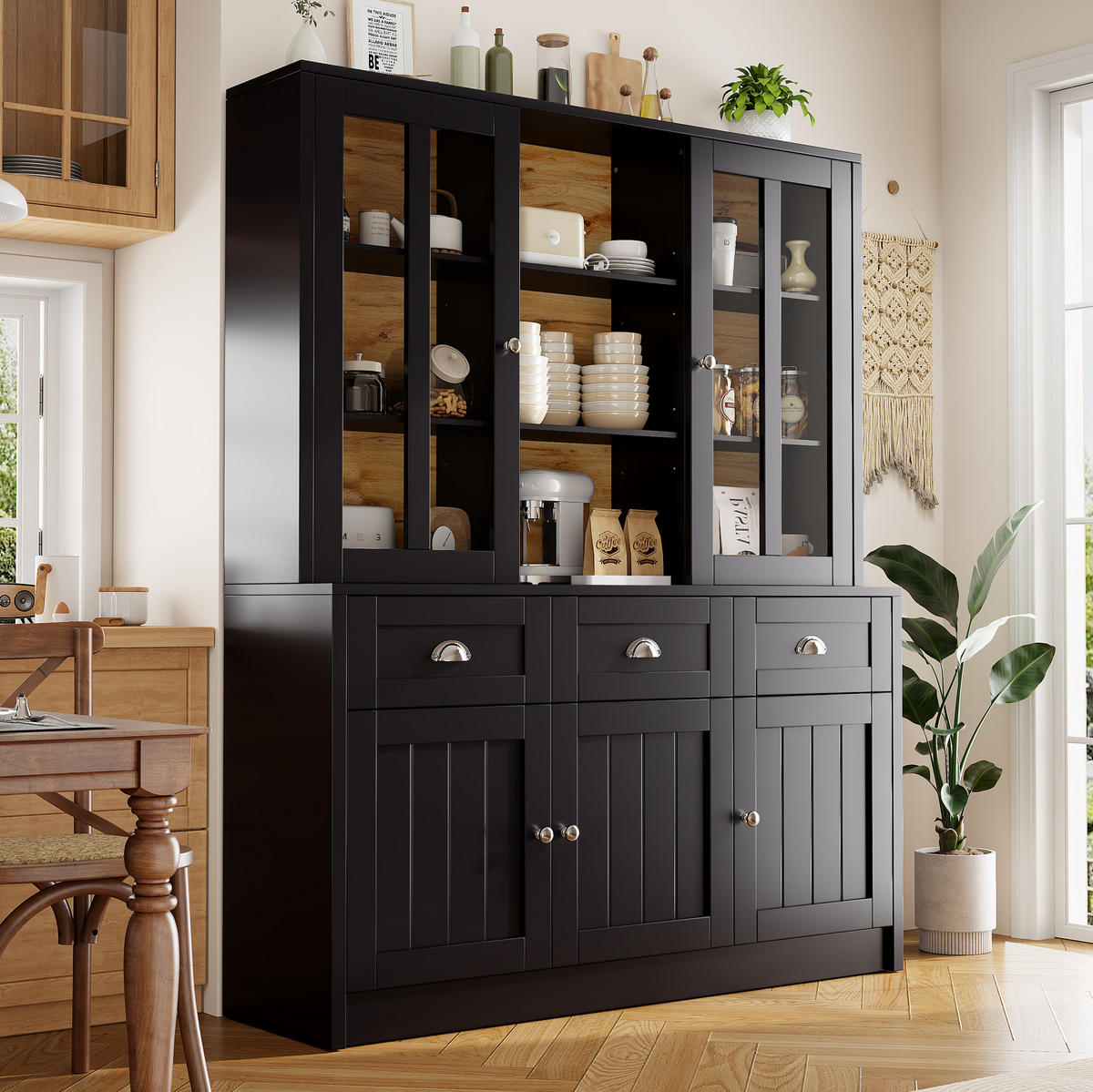 BUFFET 140/38,5/175 cm aus MDF mit Acrylfront und verstellbaren Einlegeböden Schwarz - Schwarz, Holzwerkstoff (140/175/38.5cm) - Modenvie