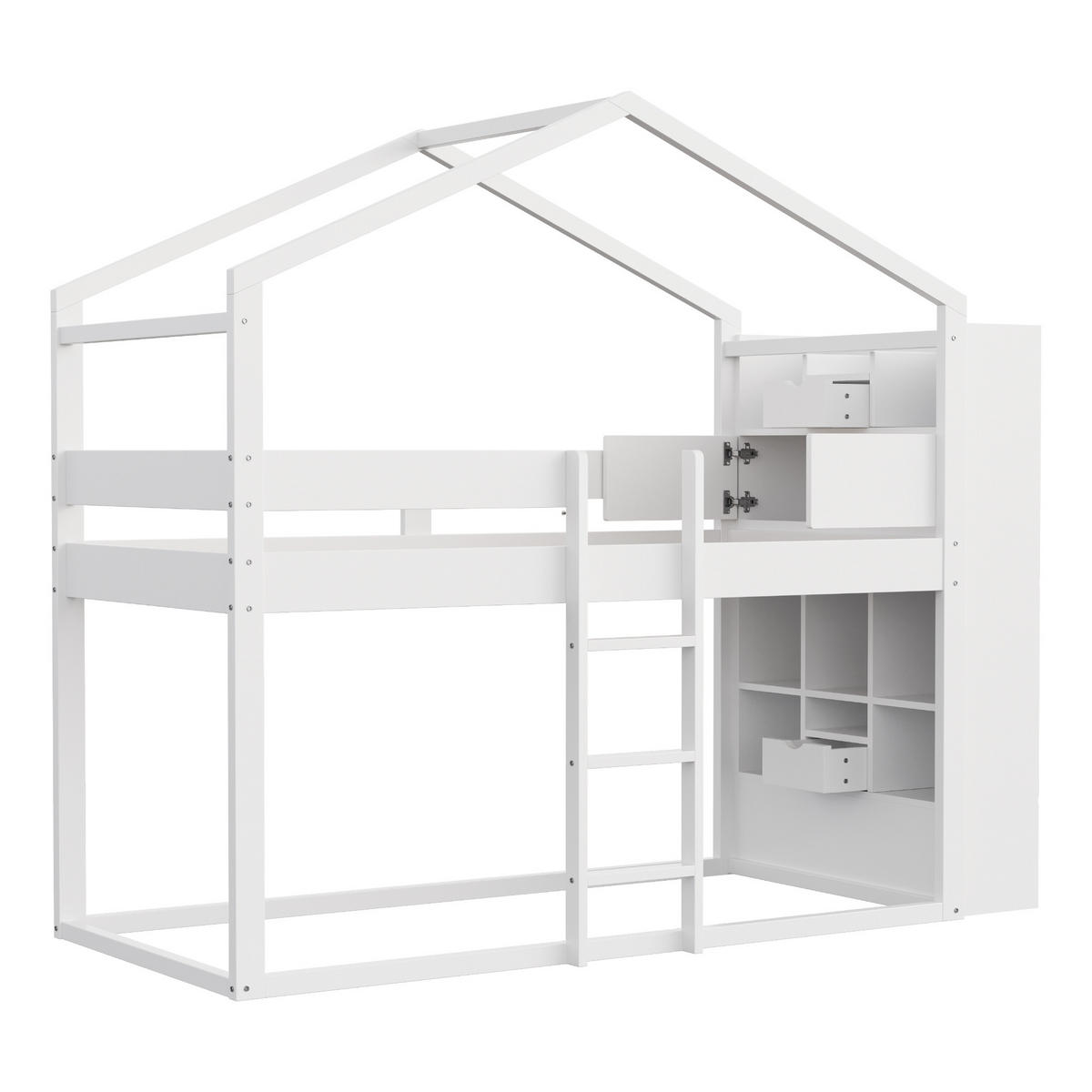 ETAGENBETT 90/200 cm weiß aus Massivholz mit Stauraum am Kopfteil - Weiß, Holz (90/200cm) - OKWISH