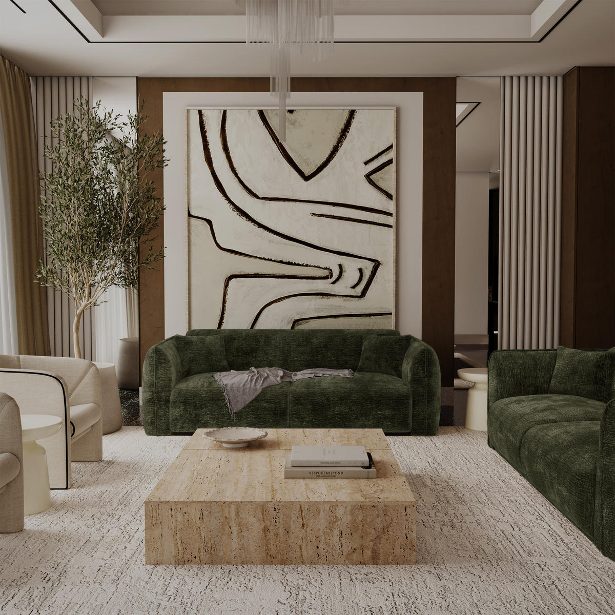 SOFA LUSH Gemusterter Samt Khaki-Grün 205cm - Dunkelgrün/Olivgrün, Textil (205/72.5/90cm) - Premium Interiors