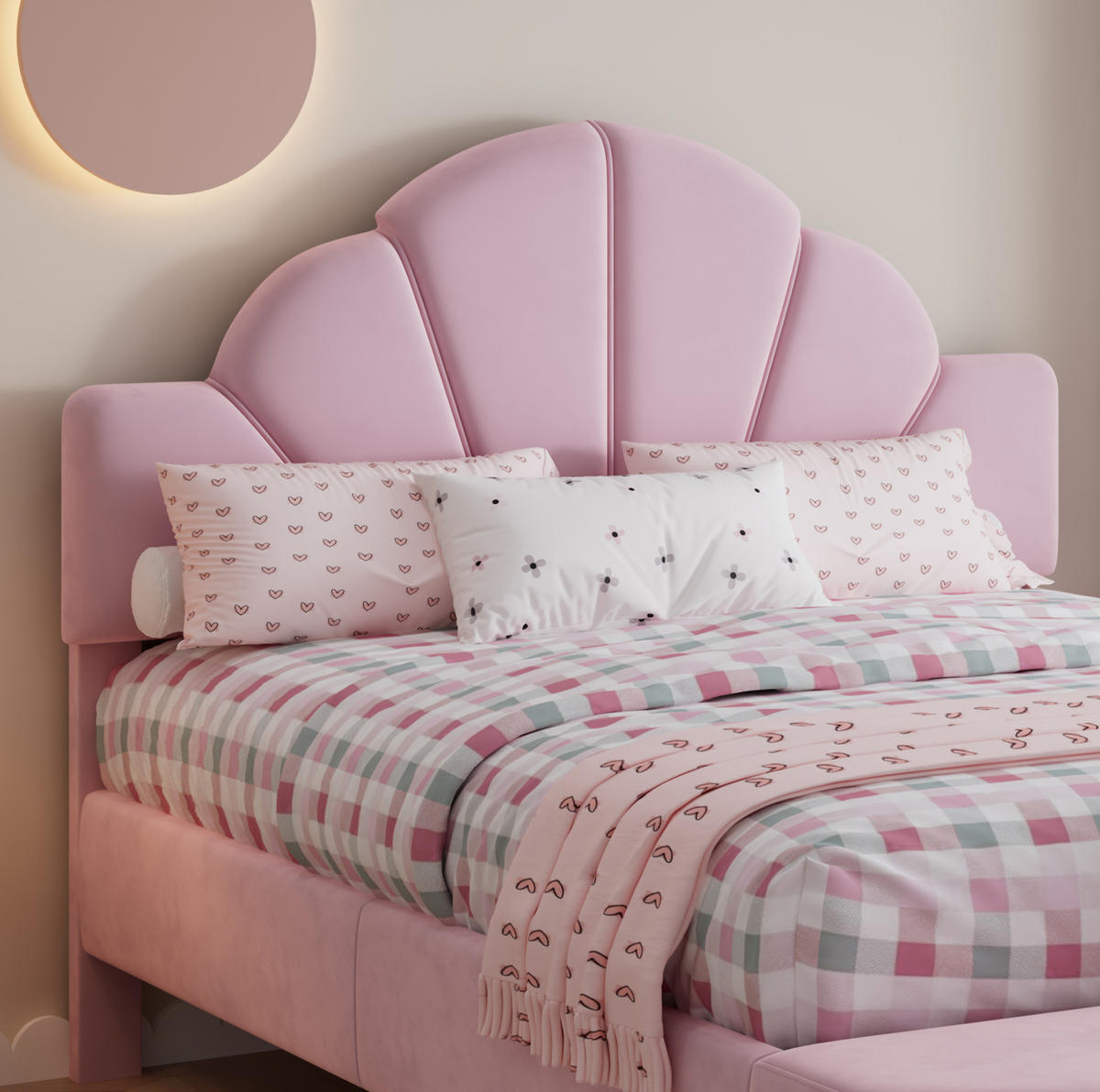 SAMT-POLSTERBETT 140/200 cm in Rosa mit gepolstertem Kopfteil und Bettbank - Rosa, Textil (140/200cm) - BEAOK