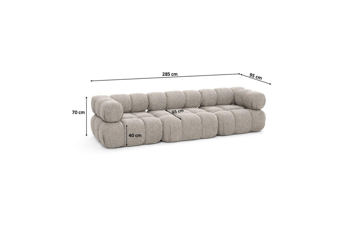 COUCH, 3-Sitzer Modular, Bouclé-Stoff Abriamo, Beige, Selia - Beige, Holz (285/70/95cm) - Kaiser Möbel