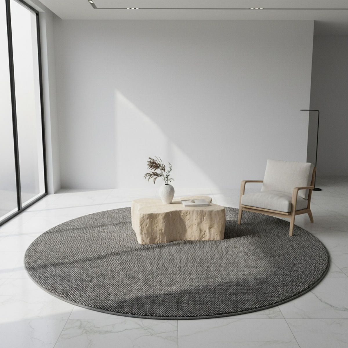 TEPPICH Kurzflor Flachgewebe Uni-Design Polypropylen Wohnzimmer Grau Rund 120x120 - Grau, Textil (120/120cm) - KADIMA DESIGN