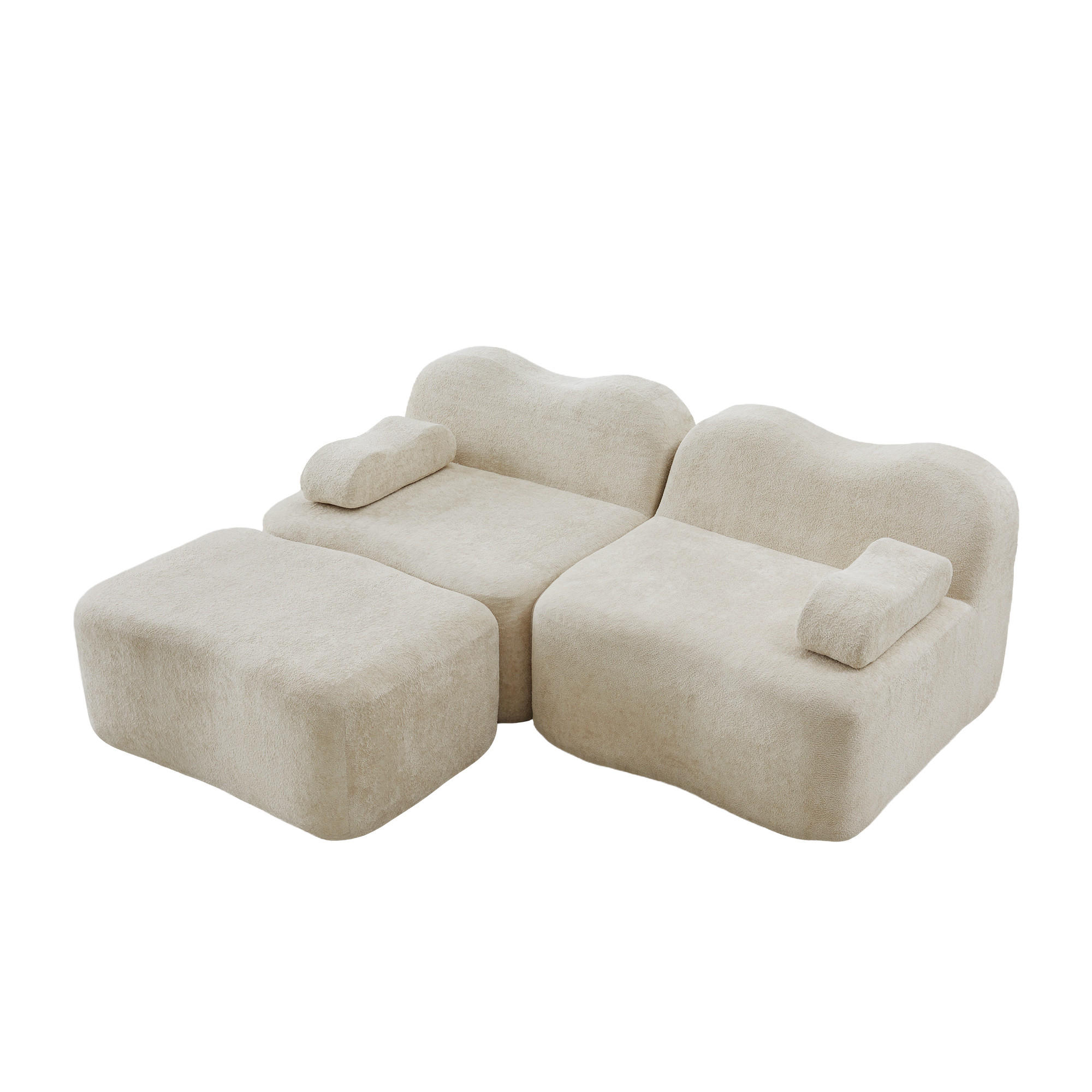 ECKSOFA Samt Beige mit Hocker - Beige, Textil (192/167cm) - WISHDOR