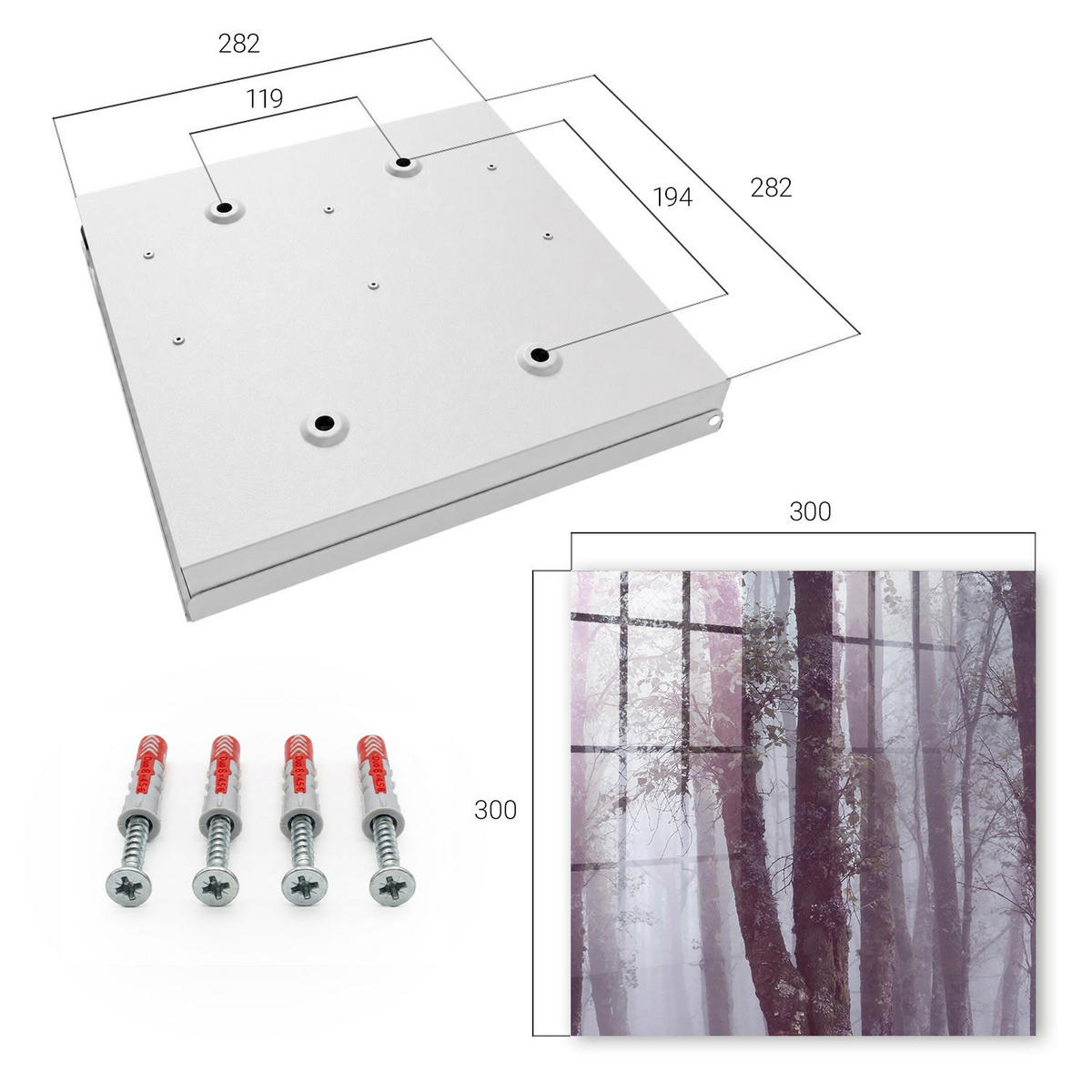 SCHLÜSSELBOX Weiß 30x30 cm – Türöffnung nach rechts - Nebelwald - Grau, Metall (30/30/5cm) - TULUP
