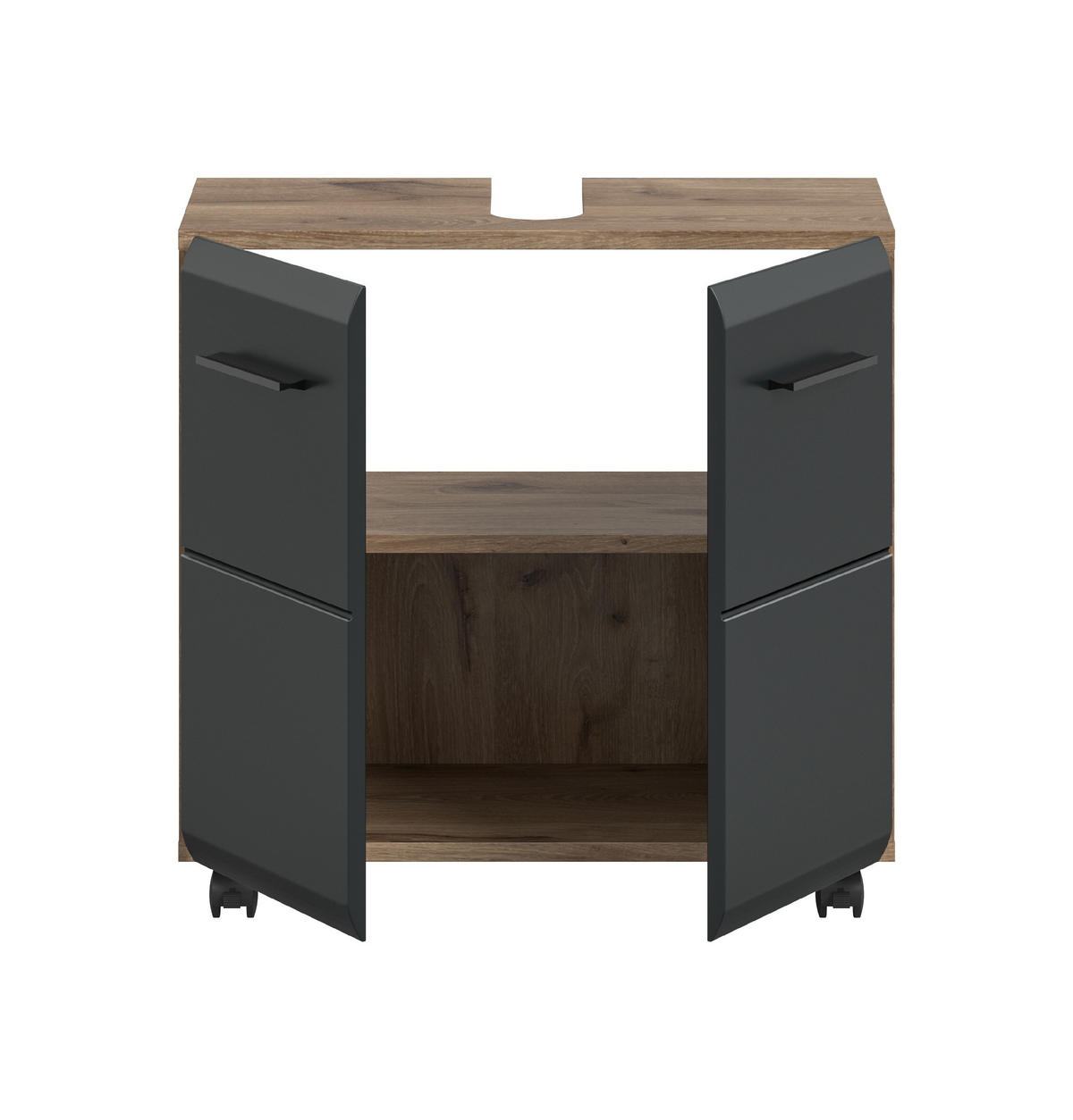 WASCHBECKENUNTERSCHRANK AUF ROLLEN Ice schwarz matt 60/30/58 cm - Braun, Holzwerkstoff (60/58/30cm) - Xonox