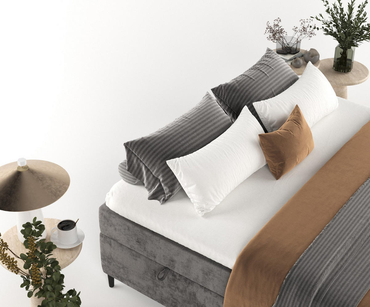 BOXBETT Theo 160/200 cm Stahl im Lotta Stoff - Schwarz/Graphitfarben, Holz/Holzwerkstoff (160/200cm) - AltaBeds