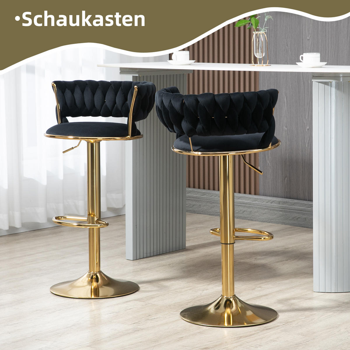 BARHOCKER 2er-Set 360° drehbar mit Samtbezug - Schwarz, Textil (54/78/46cm)