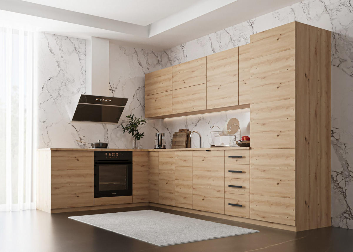 ECKKÜCHE 330 x 210 cm – Nexa K53-G330 – in Woodline / Matt - Schwarz/Eiche Artisan, Holz/Metall (330/212/58cm) - ROYAL24_MARKT