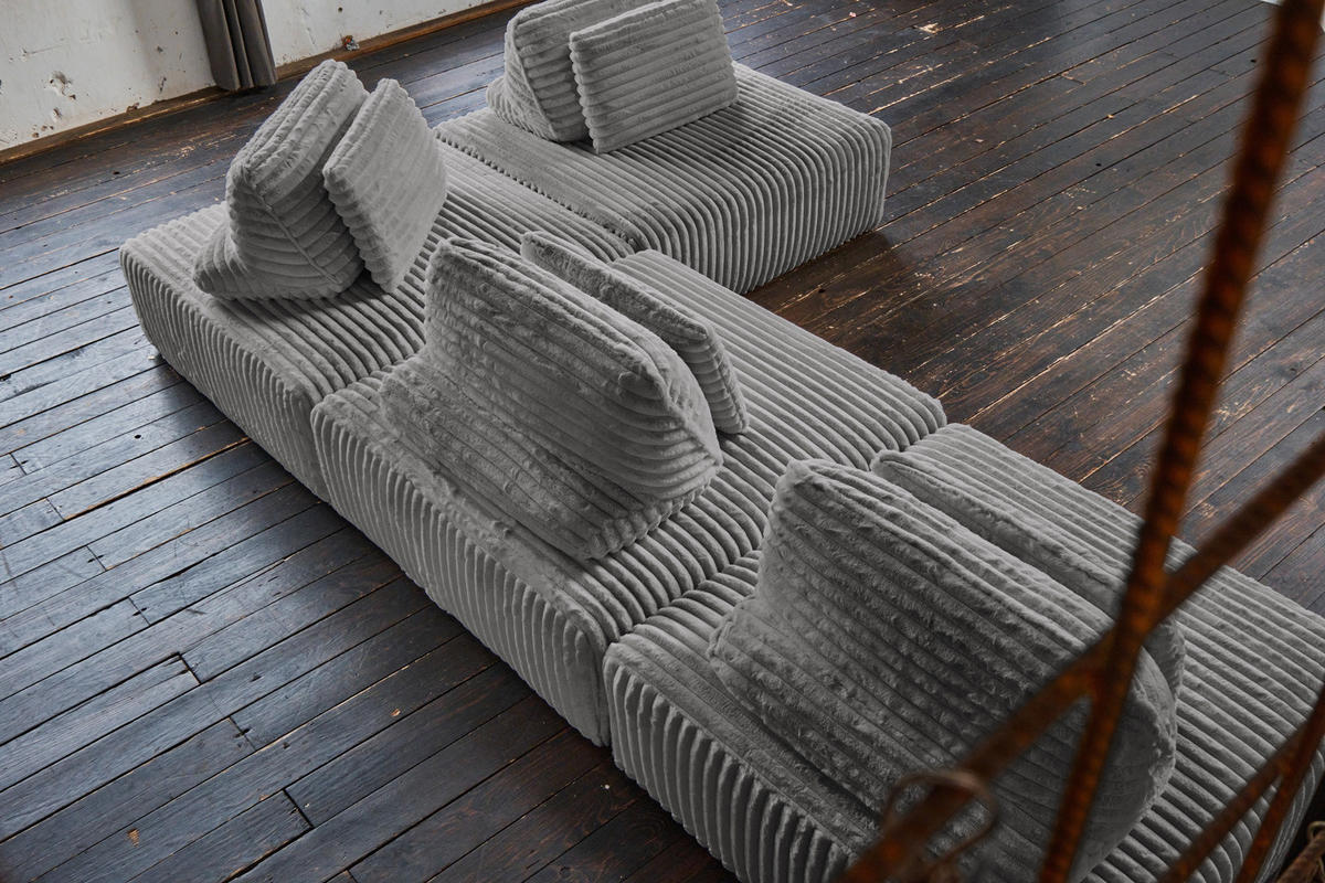 MODULSOFA WIOLO SOFT 4 MODULE 4 KISSEN Grau Cord - Schwarz/Grau, Kunststoff/Textil (333/84/222cm) - KAWOLA