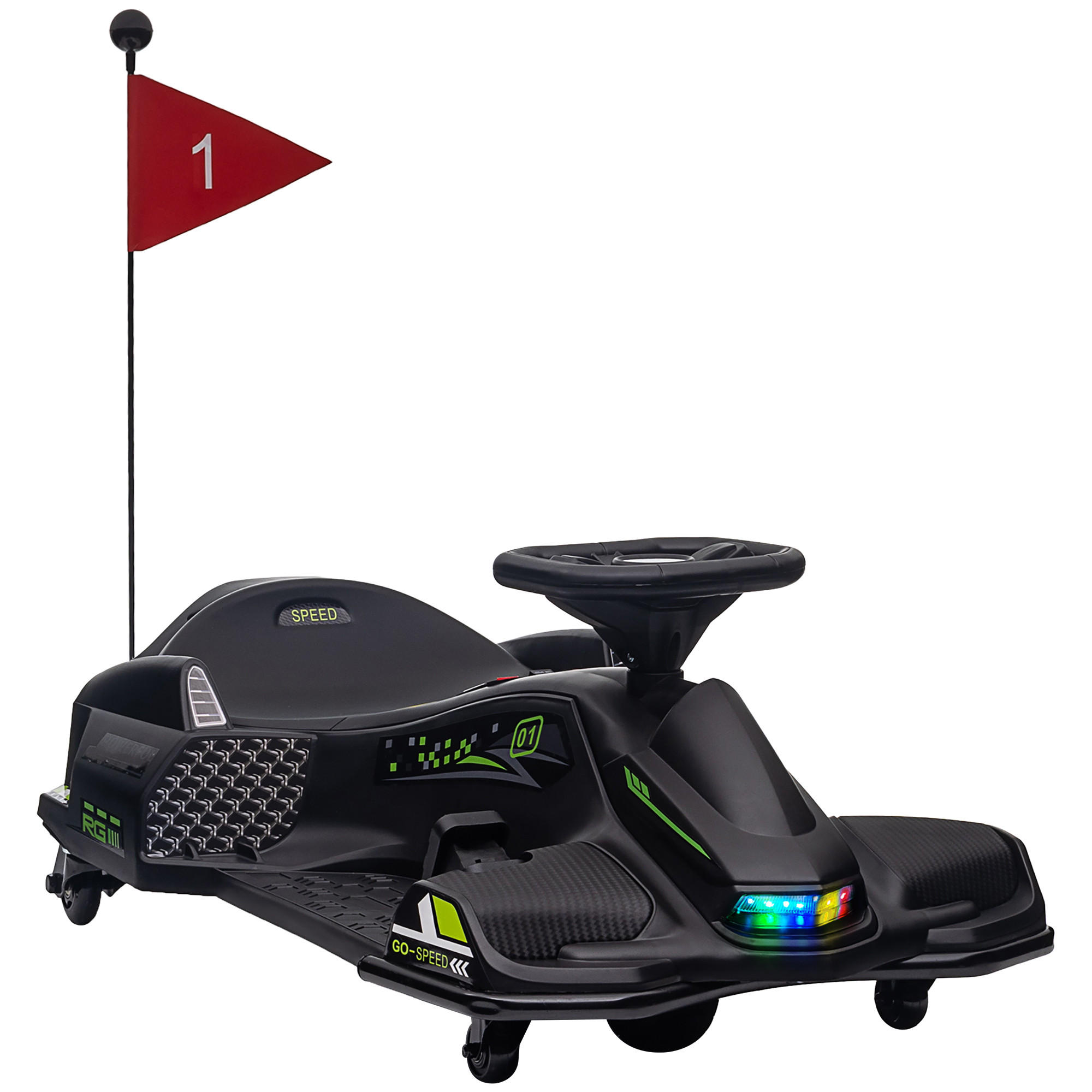 HOMCOM DĚTSKÝ ELEKTRICKÝ GOKART 12 V 3–8 km/h Drift Kart s driftovým režimem, světly a hudbou
