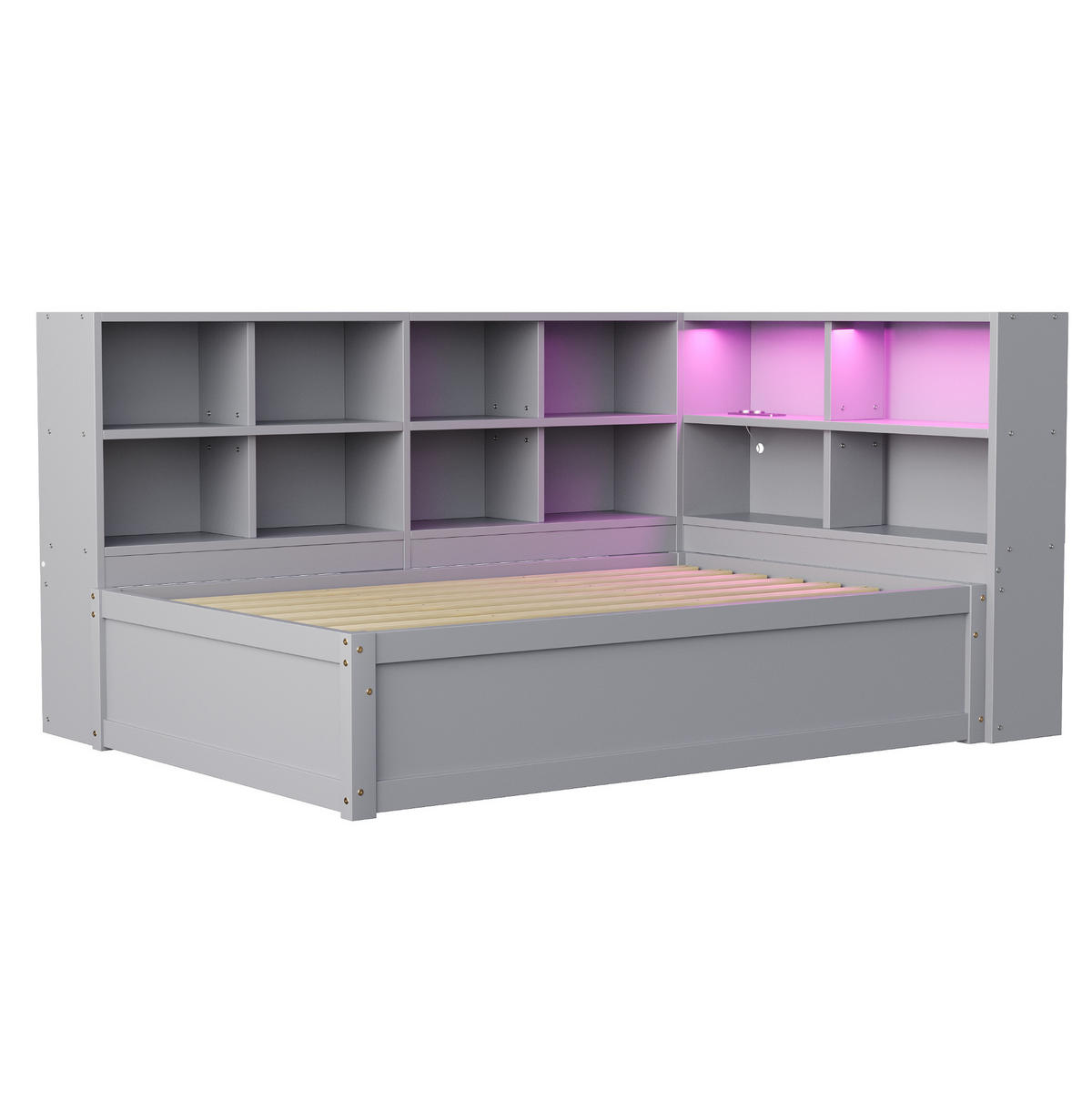 SCHLAFSOFA 90/200 cm mit LED-Lichtleiste, Steckdose und hydraulischem Stauraum, Grau - Grau, Holzwerkstoff (220.5/82/114.5cm) - Redom