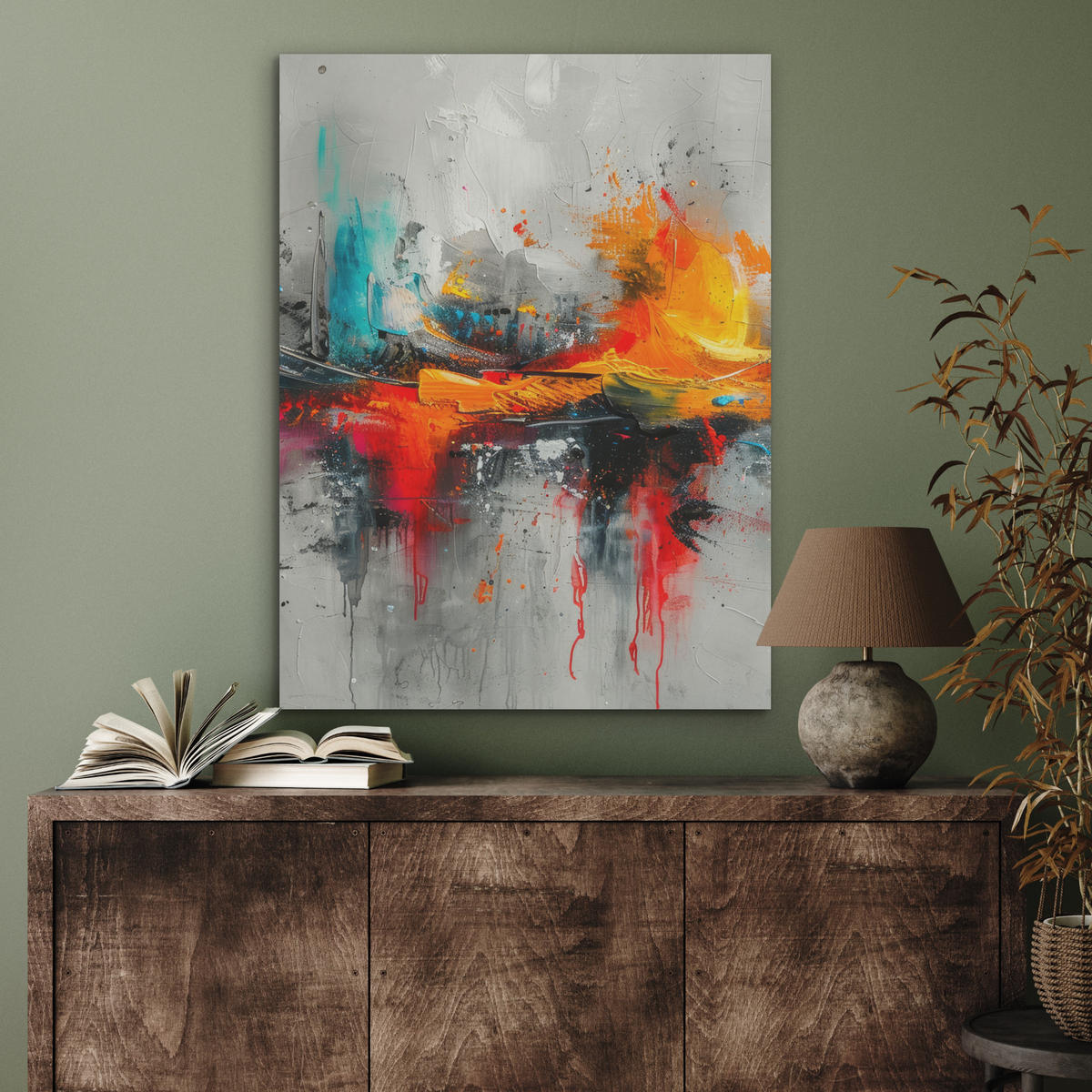 AKUSTIKPANEEL Moderne Kunst - Orange - Grau - Abstrakt 60x80 cm - Hellgrau, Textil (60/0.9/80cm) - MuchoWow