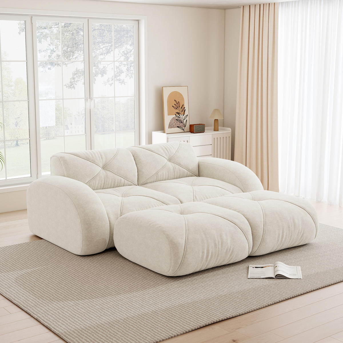 SOFA 204/171/76 cm in Hellbeige aus Chenille, rahmenlos und komfortabel - Beige, Textil (171/76/204cm) - Flora Grace