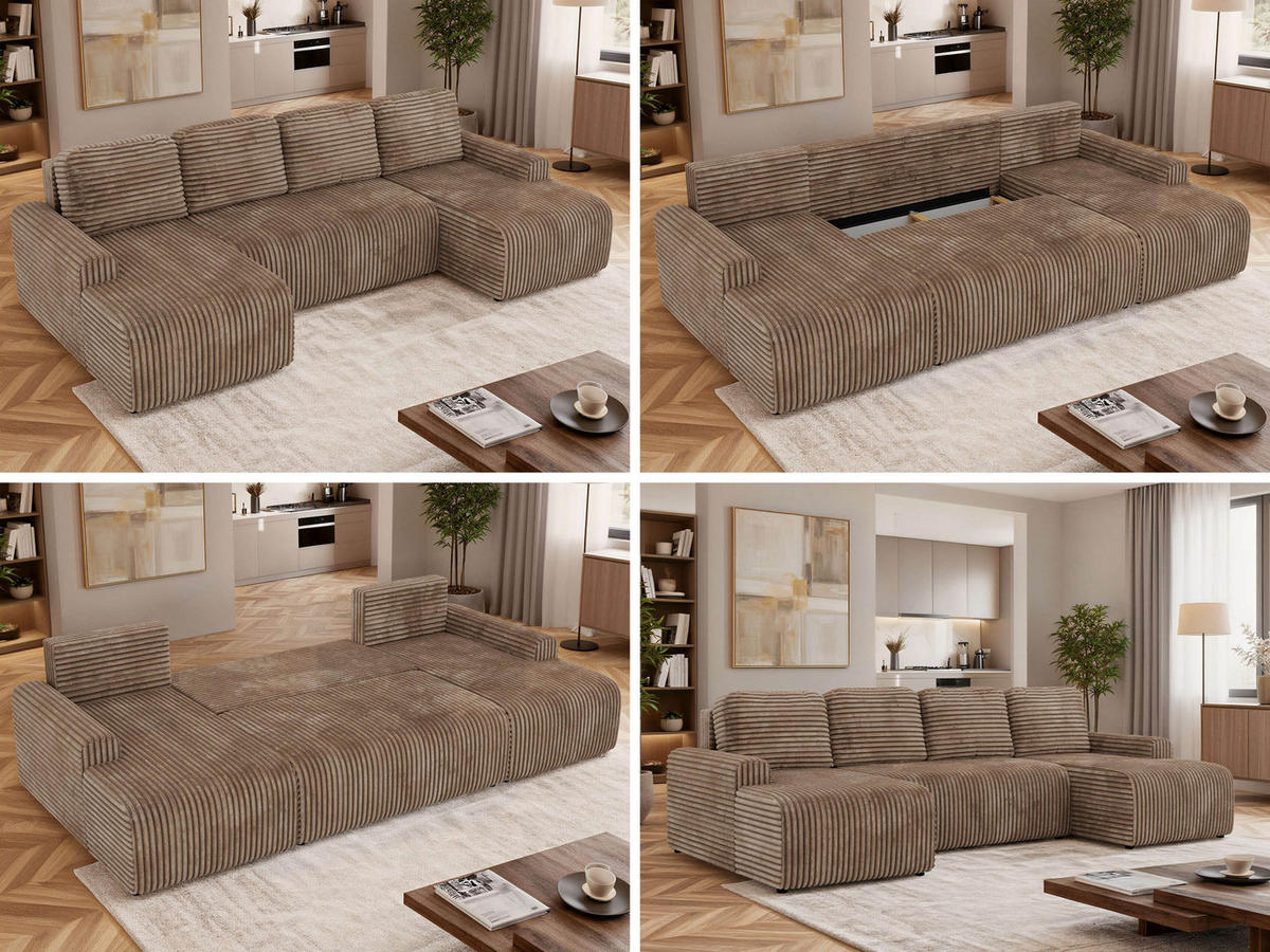 WOHNLANDSCHAFT NESSARO U Braun Cord - Schwarz/Braun, Kunststoff/Textil (312/92/151cm) - MKS