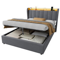 ČALOUNĚNÁ postel 140x190 cm tmavě šedá ze sametu s LED osvětlením, hydraulickým úložným boxem a nabíjecím konektorem - tmavě šedá, textil (140/190cm) - OKWISH
