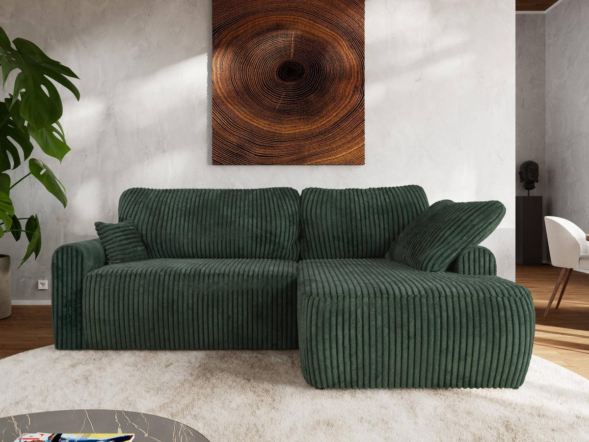 ECKSCHLAFSOFA CUBO L Grün Cord - rechts - Schwarz/Grün, Kunststoff/Textil (187/273cm) - MKS