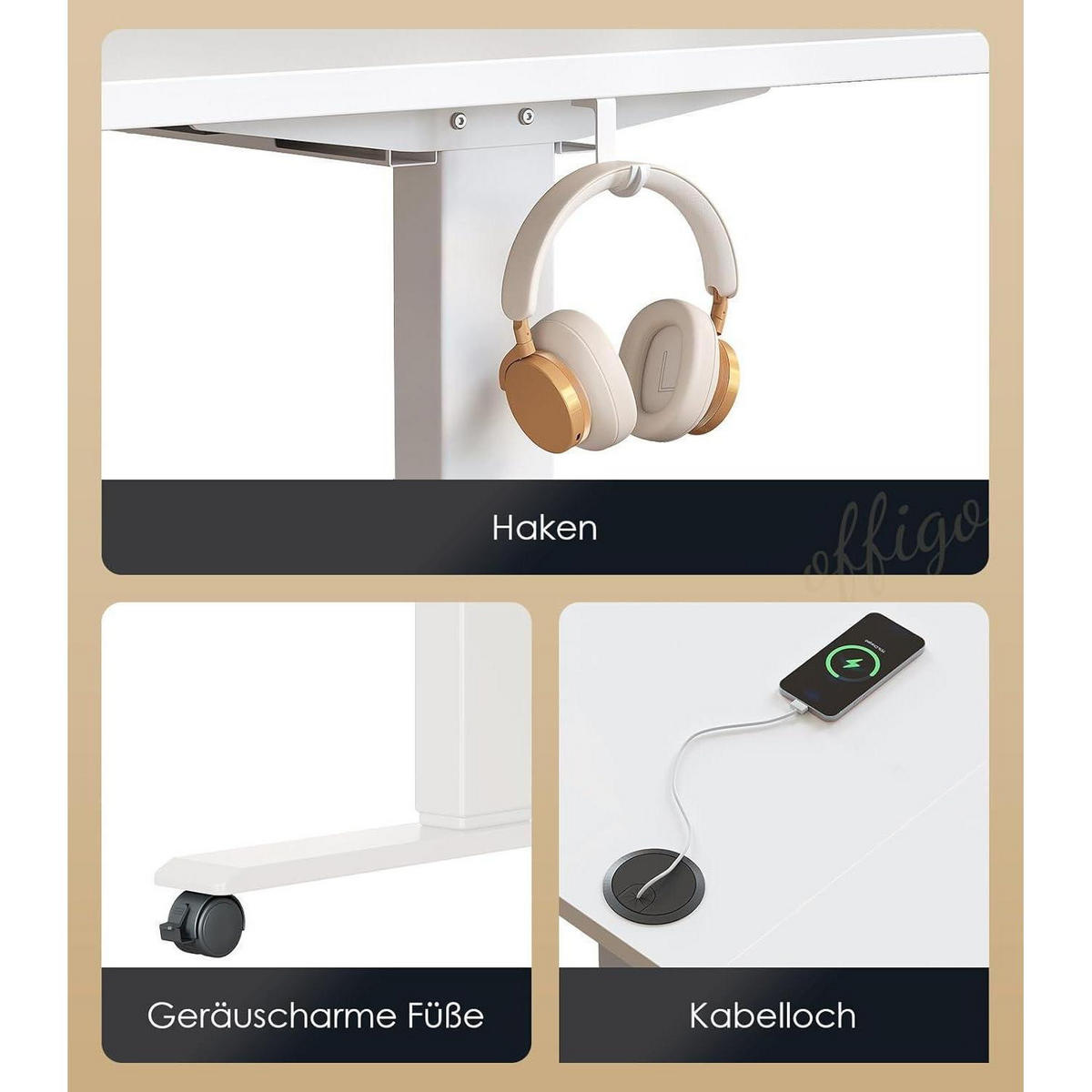 SCHREIBTISCH höhenverstellbar elektrisch 180 cm Blanc Weiß 180 x 70 cm - Weiß, Holz (70/180/72cm)
