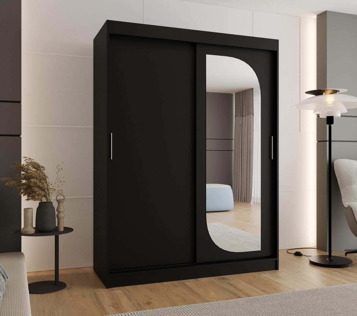 SCHWEBETÜRENSCHRANK 200/150/62 2-türig - Silberfarben/Schwarz, Holz (150/200/62cm) - MÖBEL KRYSPOL