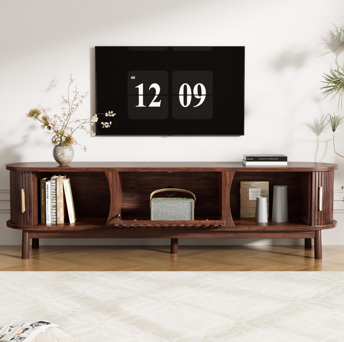 TV-ELEMENT mit Schiebetür und Klapptür 165 x 39,5 x 46 cm MDF Braun - Braun, Holzwerkstoff (39.5/46/165cm) - Beauniv