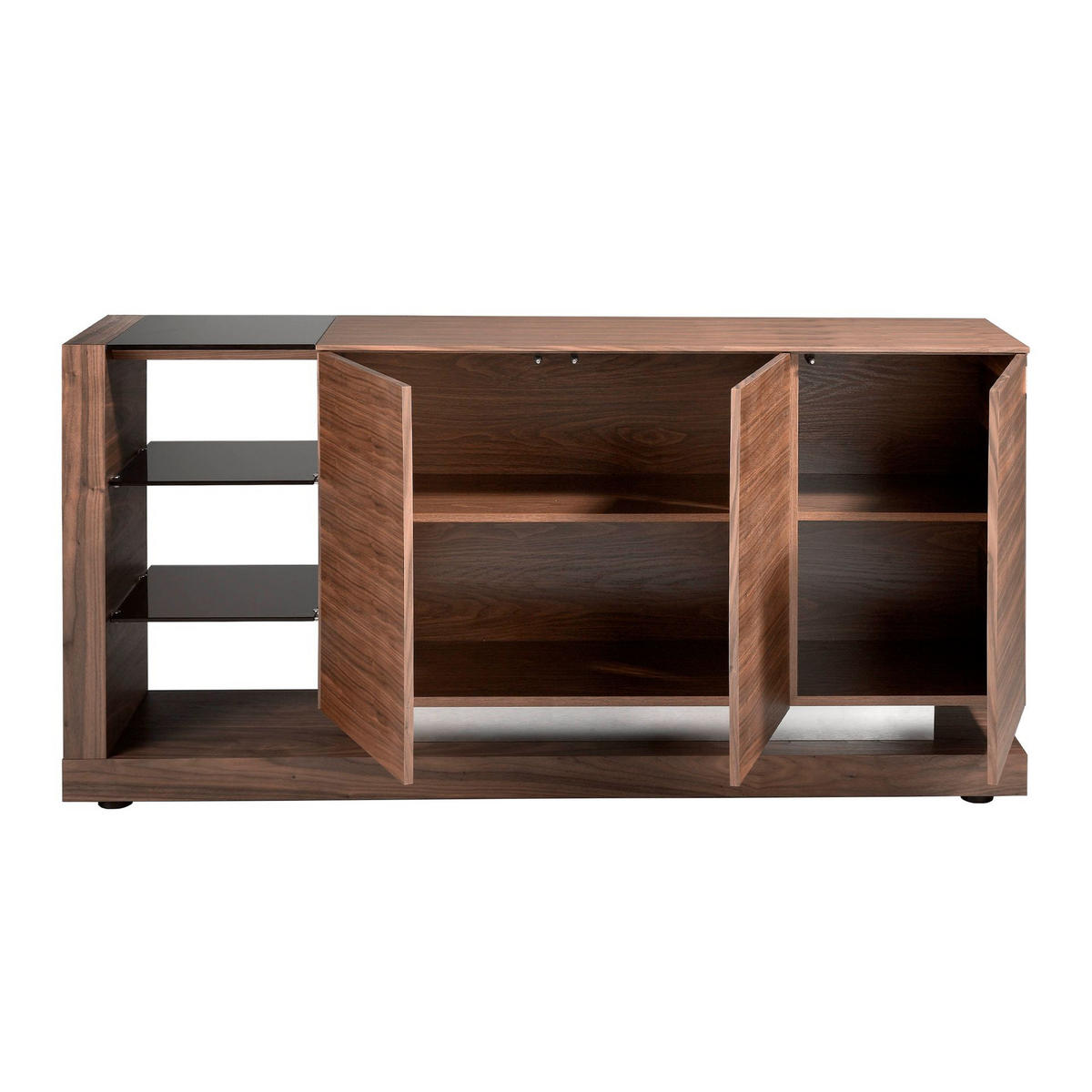 SIDEBOARD Sideboard Nussbaum, gebürsteter Stahl und schwarze Glasplatte 170/40/83 cm - Walnussfarben/Schwarz, Holz (170/83/40cm) - ANGEL CERDA