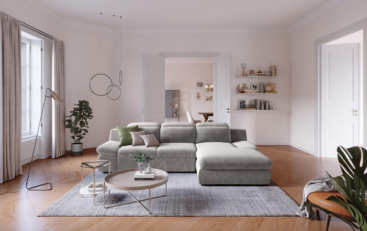 ECKSOFA mit Schlaffunktion und Bettkasten - Hellgrau, Kunststoff/Textil (168/276cm) - Cotta