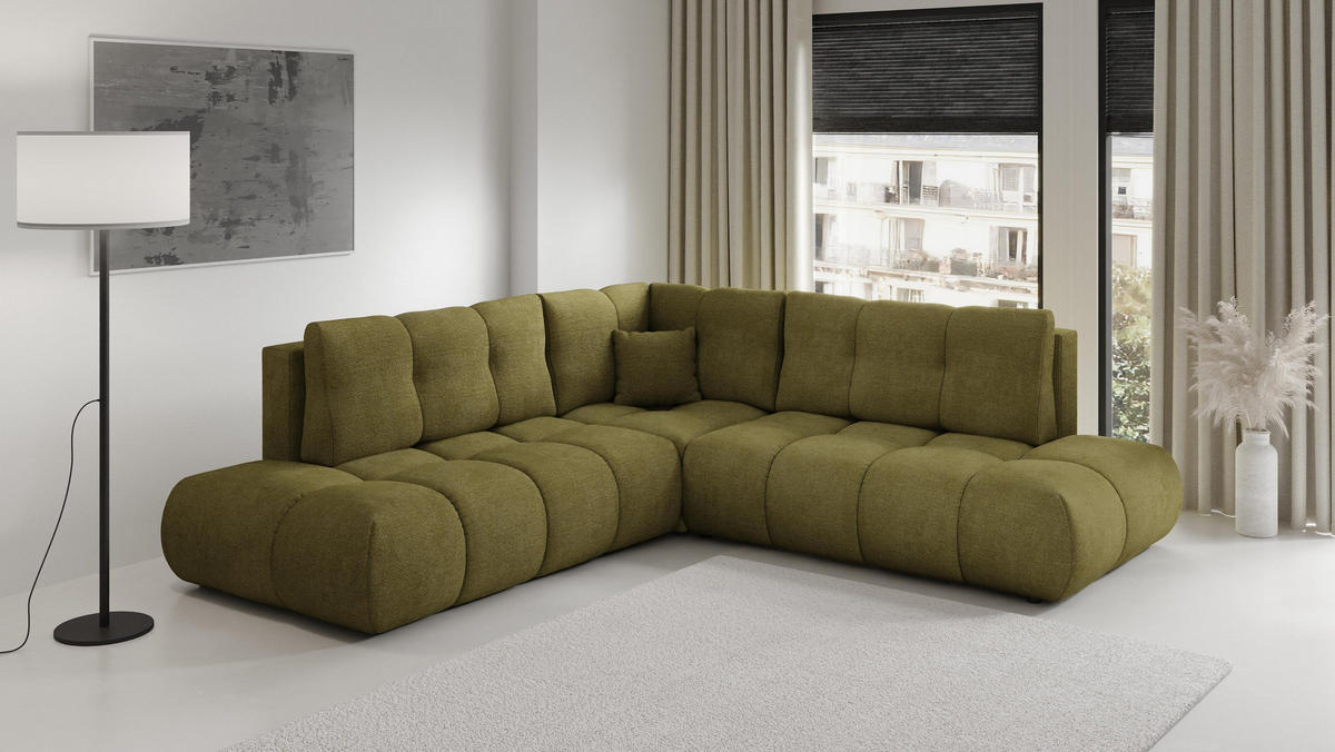 ECKSOFA DUCA II R-S Grün Chenille mit Schlaffunktion - Grün, Holz (266.5/266.5cm) - MASSENO