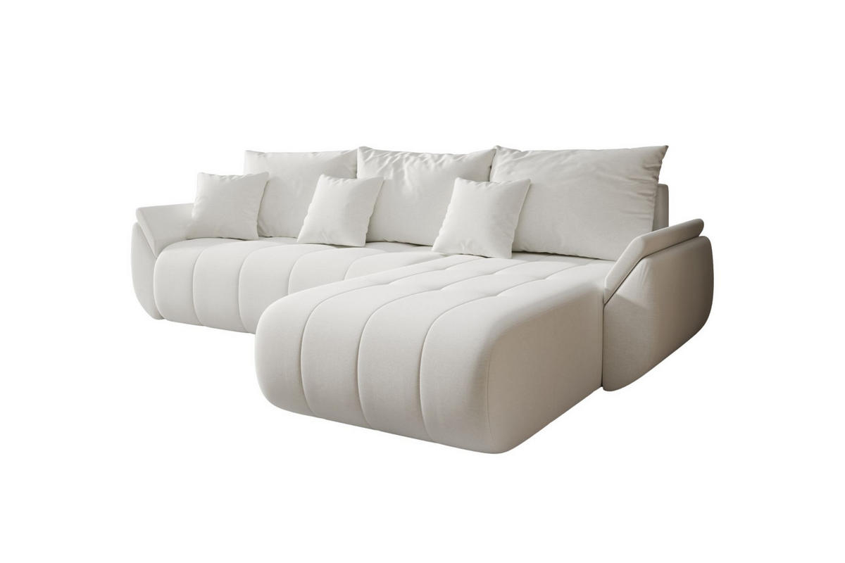 ECKSOFA Mit Schlaffunktion Und Bettkasten TOKYO, Stoff WIND, Ecru, Rechts - Ecru, Holz (280/190cm) - Kaiser Möbel