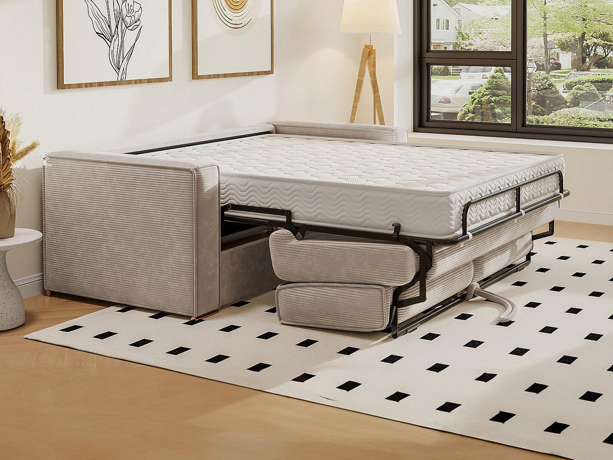 SCHLAFSOFA - 3 Personen - Samt, Stoff - Beige - - Beige, Textil (195/90/223cm) - Vente-Unique