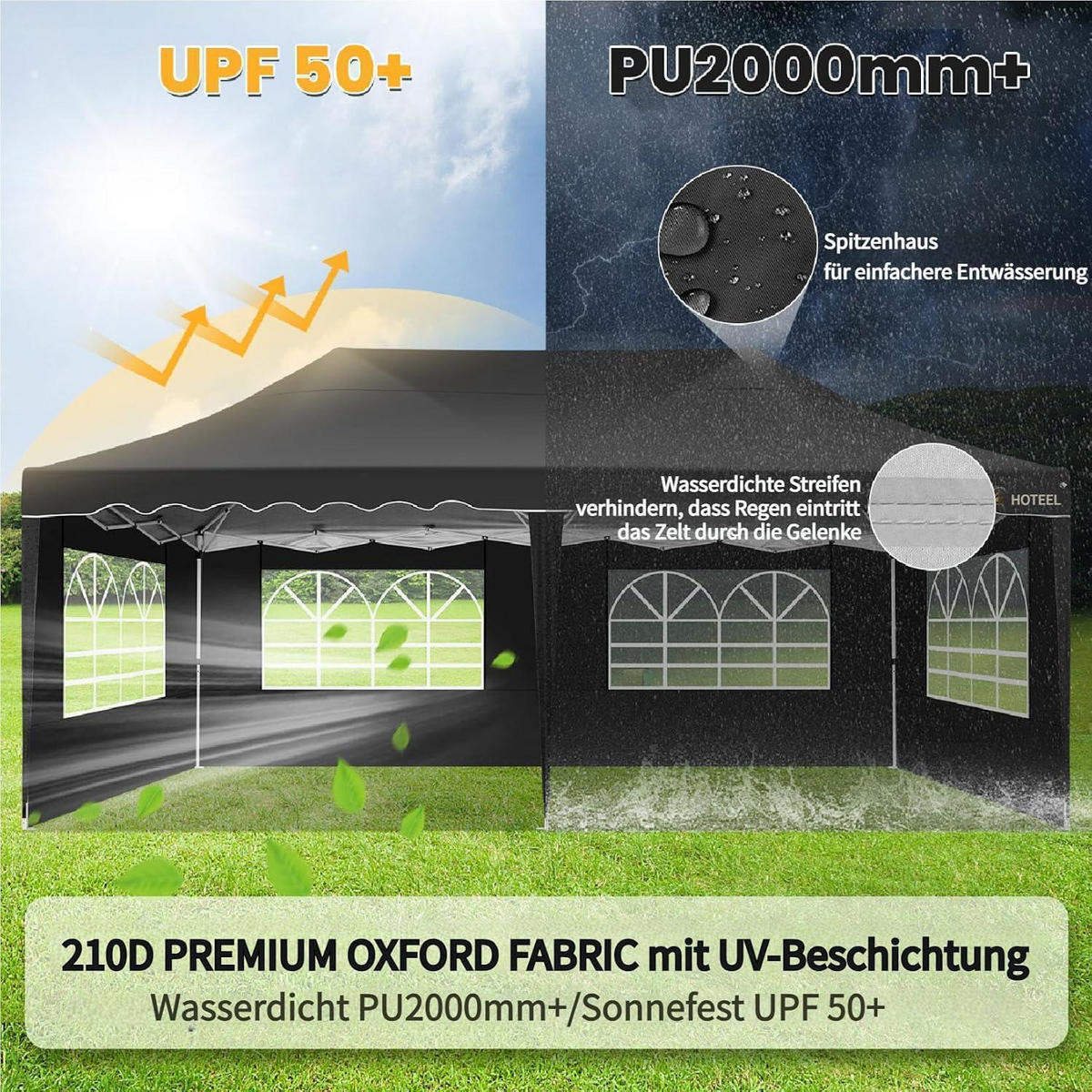 FALTPAVILLON 3x6m Schwarz mit 6 Seitenwänden und UV-Schutz 50+ - Schwarz, Textil (299/320/599cm)