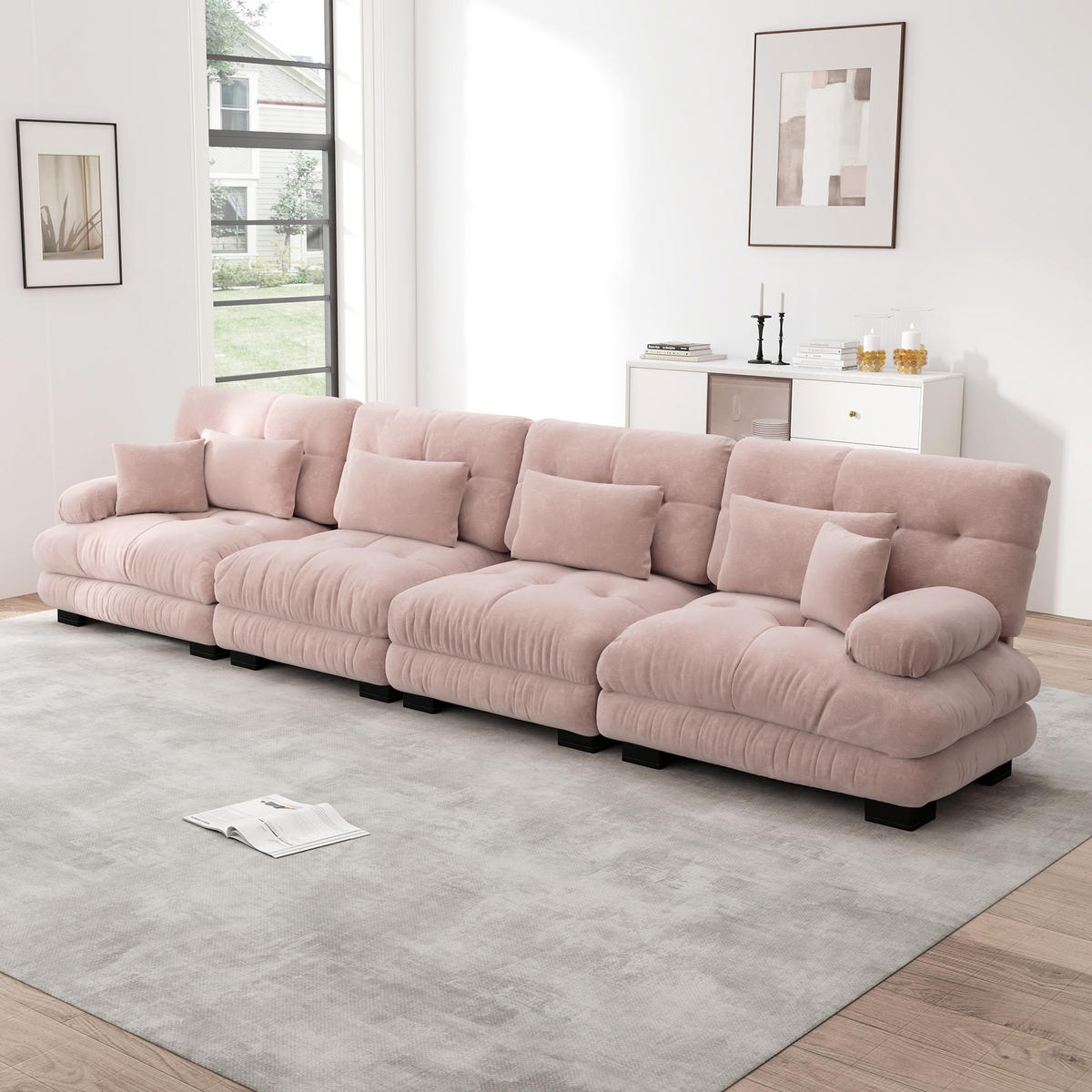 SCHLAFSOFA 4-Sitzer aus Chenille mit Tiefsitz, Rosa - Rosa, Textil (406/81/77cm)