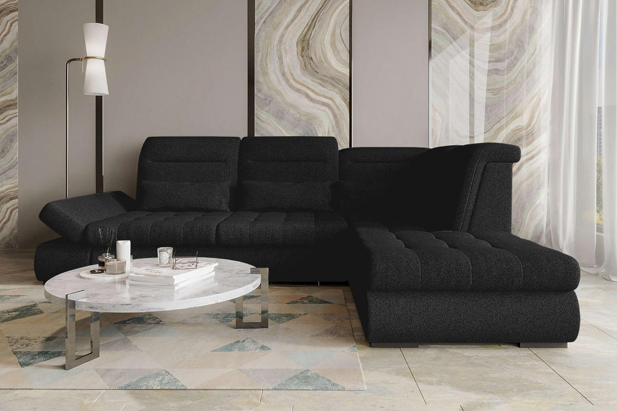 ECKSOFA Toscana Strukturstoff inkl. Schlaffunktion - Schwarz, Textil (279/227cm) - 99rooms