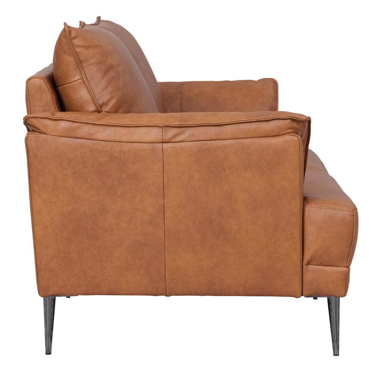 ZWEISITZER-SOFA Echtleder Cognac Braun - Schwarz/Braun, Leder/Metall (160/88/90cm) - Furnhouse