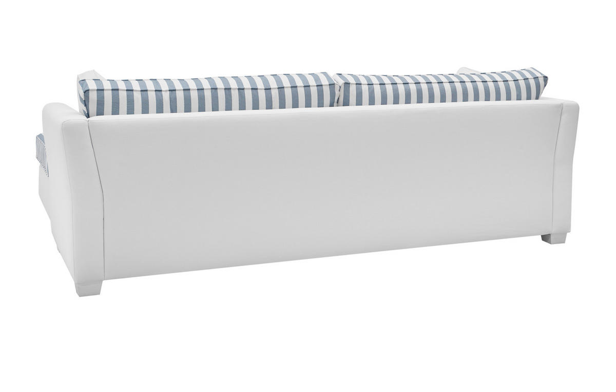 SOFA 3-Sitzer creme blau gestreift, Landhaus 240 cm, Couch Set inklusive Hocker - Blau/Creme, Holz/Textil (240/88/176cm) - Furn.Design