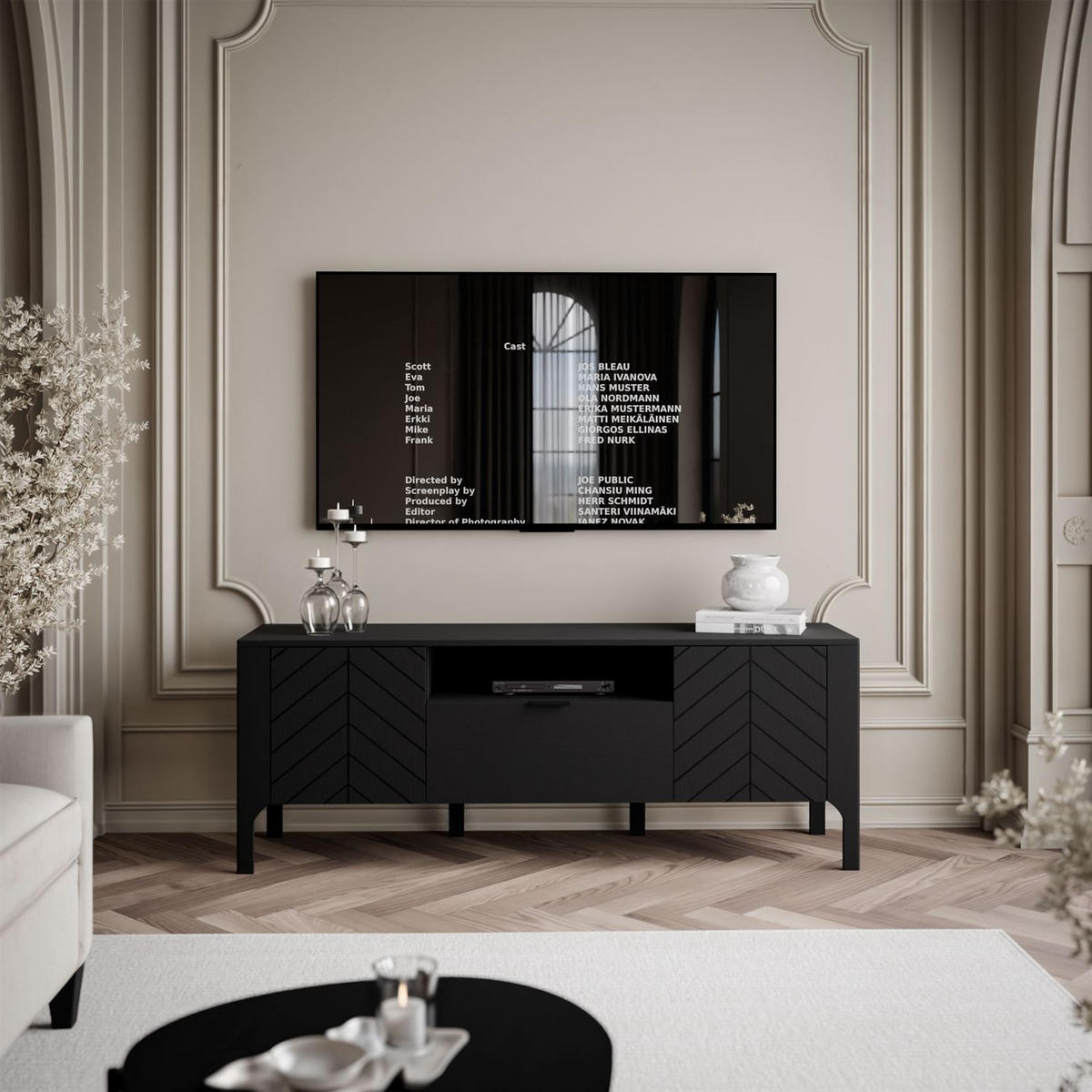 TV-SCHRANK LUMI mit Schublade 160 cm, Schwarz - Schwarz, Holzwerkstoff (160/57/41cm) - Lookway