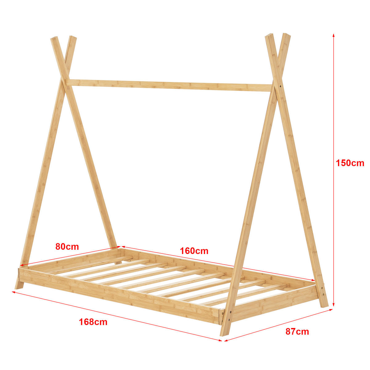 KINDERBETT Vimpeli mit Matratze - Naturfarben, Holz/Textil (80/160cm) - [en.casa]